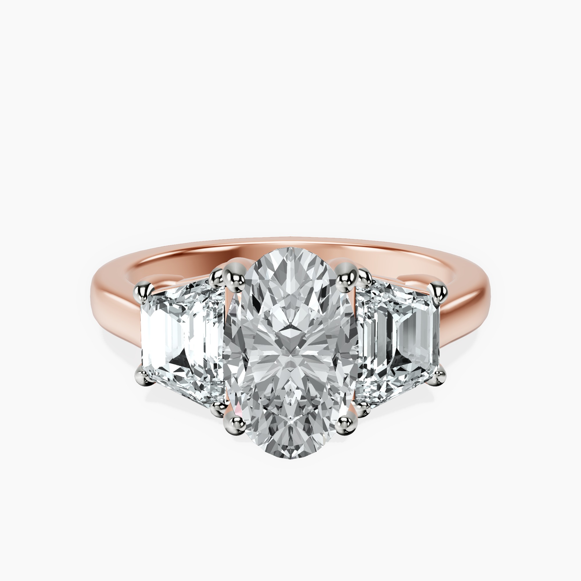 3.40 ct. oval Dianna Side Trapezium Ring in 10kt rose gold rtr top