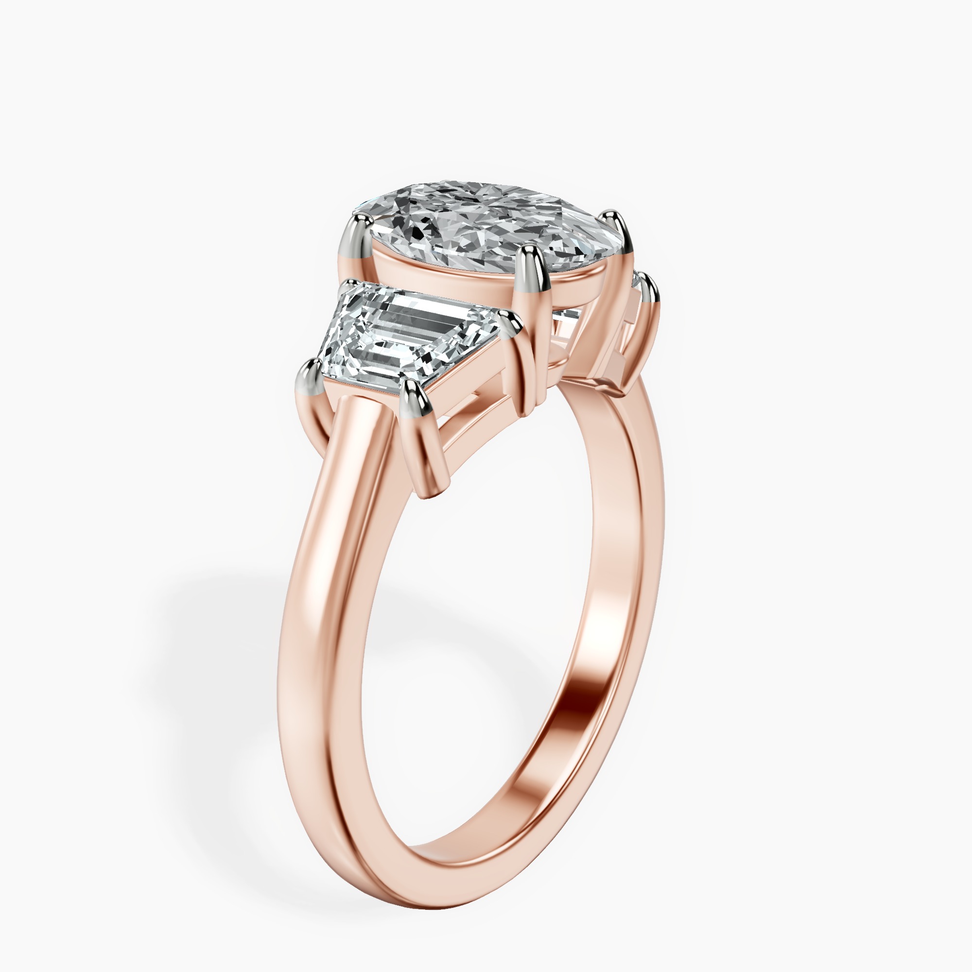 3.40 ct. oval Dianna Side Trapezium Ring in 10kt rose gold standing product image one