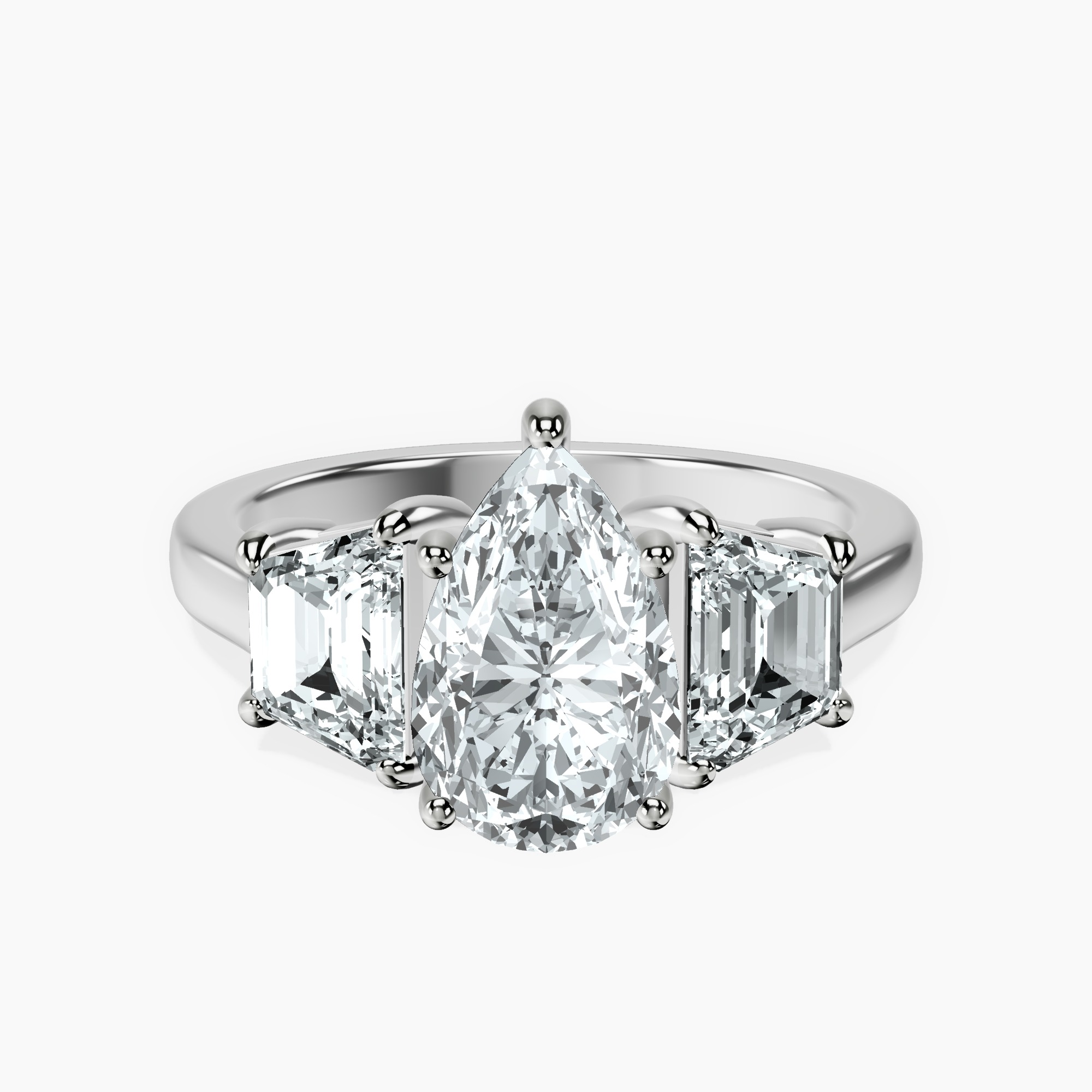 2.96 ct. pear Dianna Side Trapezium Ring in 14kt white gold rtr top