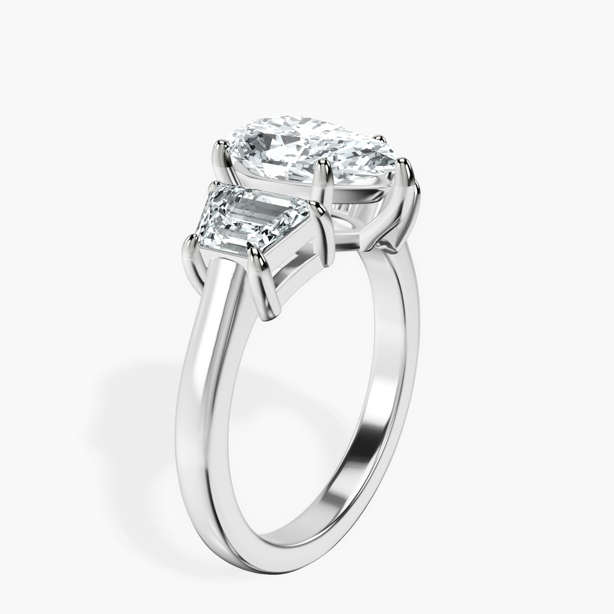 2.96 ct. pear Dianna Side Trapezium Ring in 14kt white gold standing product image one