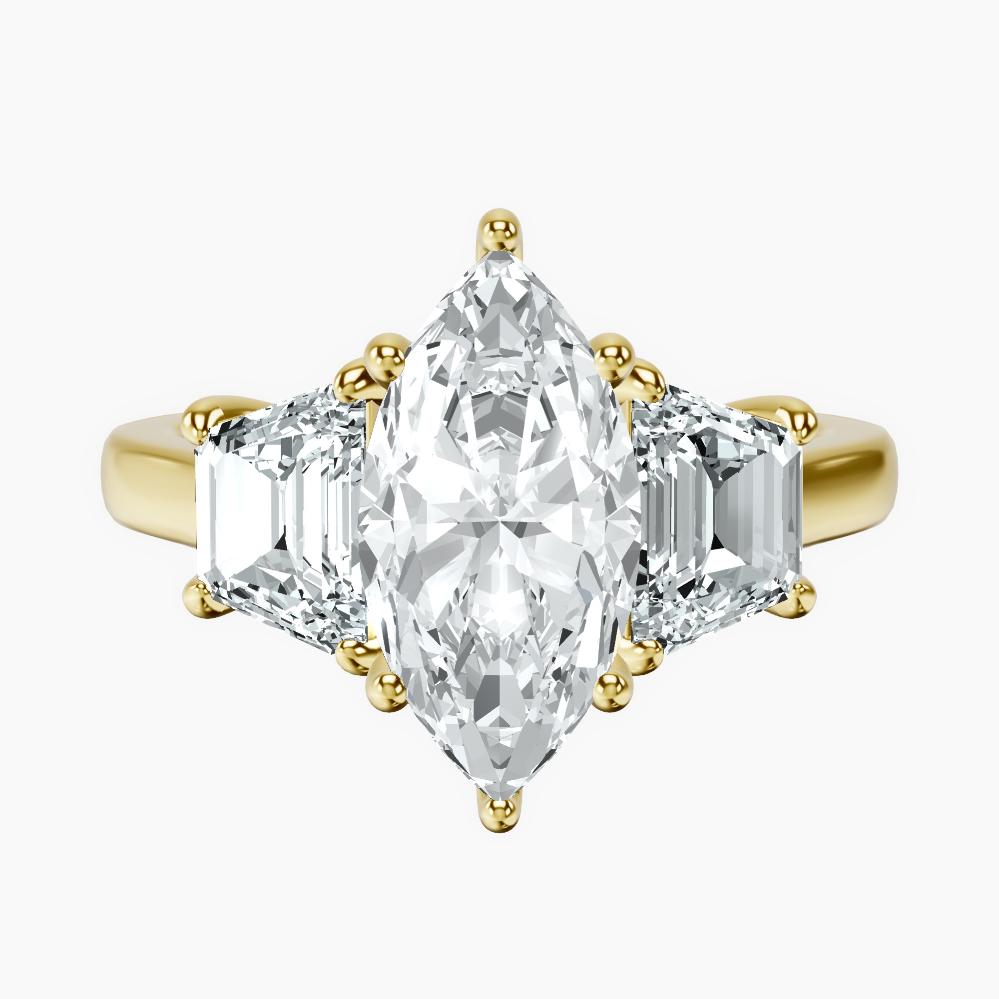 2.73 ct. marquise Dianna Side Trapezium Ring in 10kt yellow gold rtr top