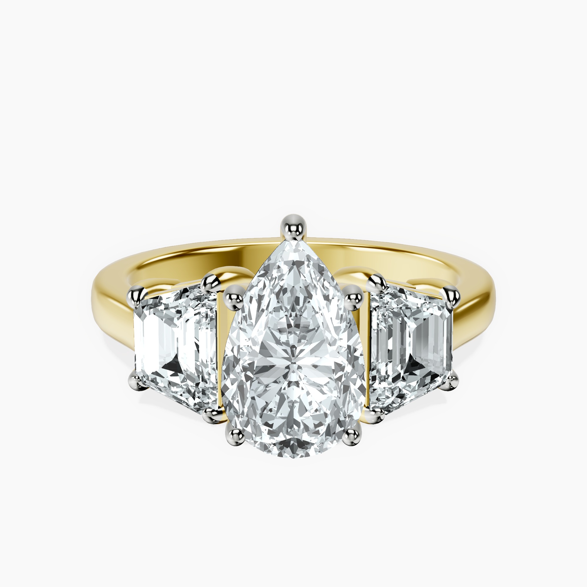 2.96 ct. pear Dianna Side Trapezium Ring in 18kt yellow gold rtr top