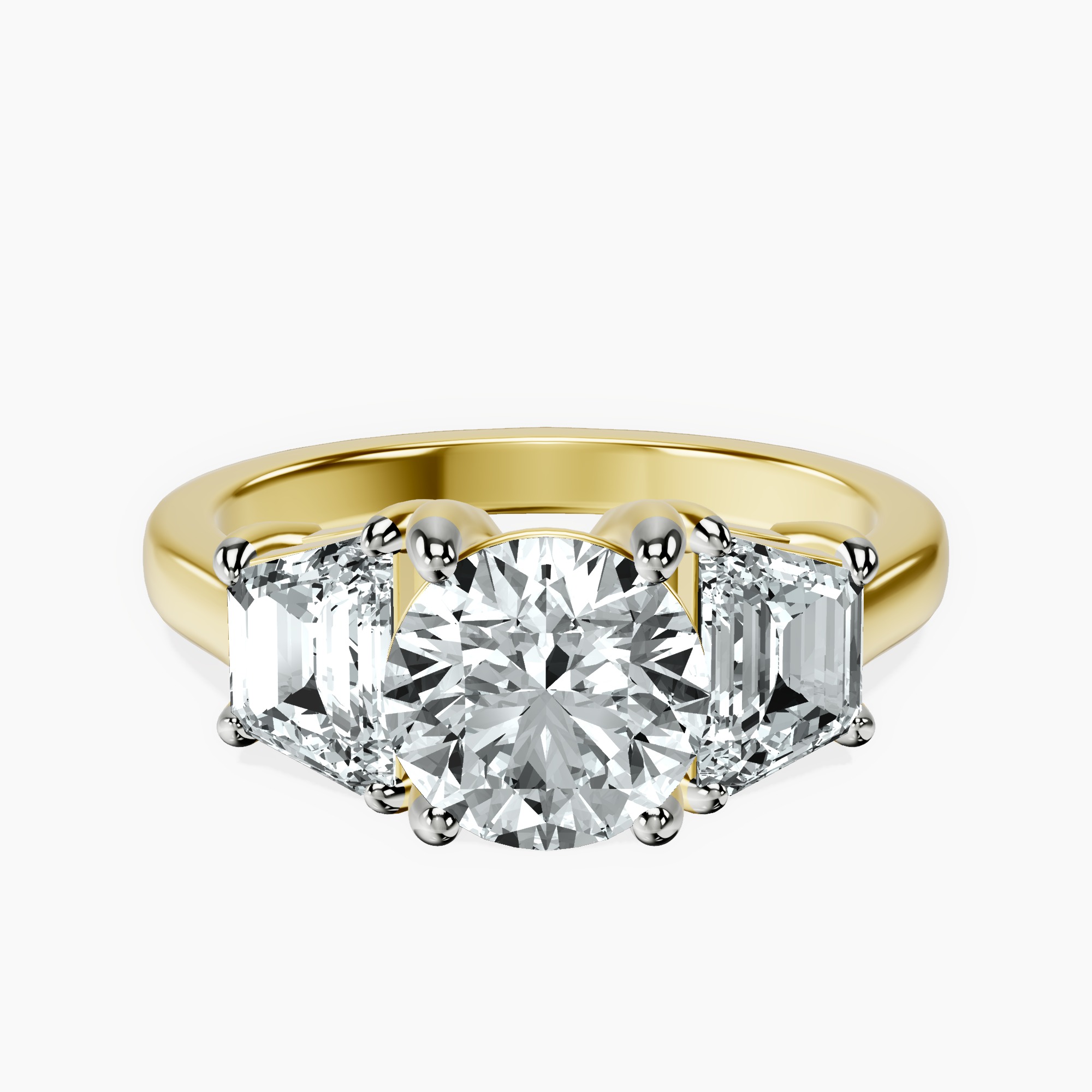 1.39 ct. round Dianna Side Trapezium Ring in 14kt yellow gold rtr top