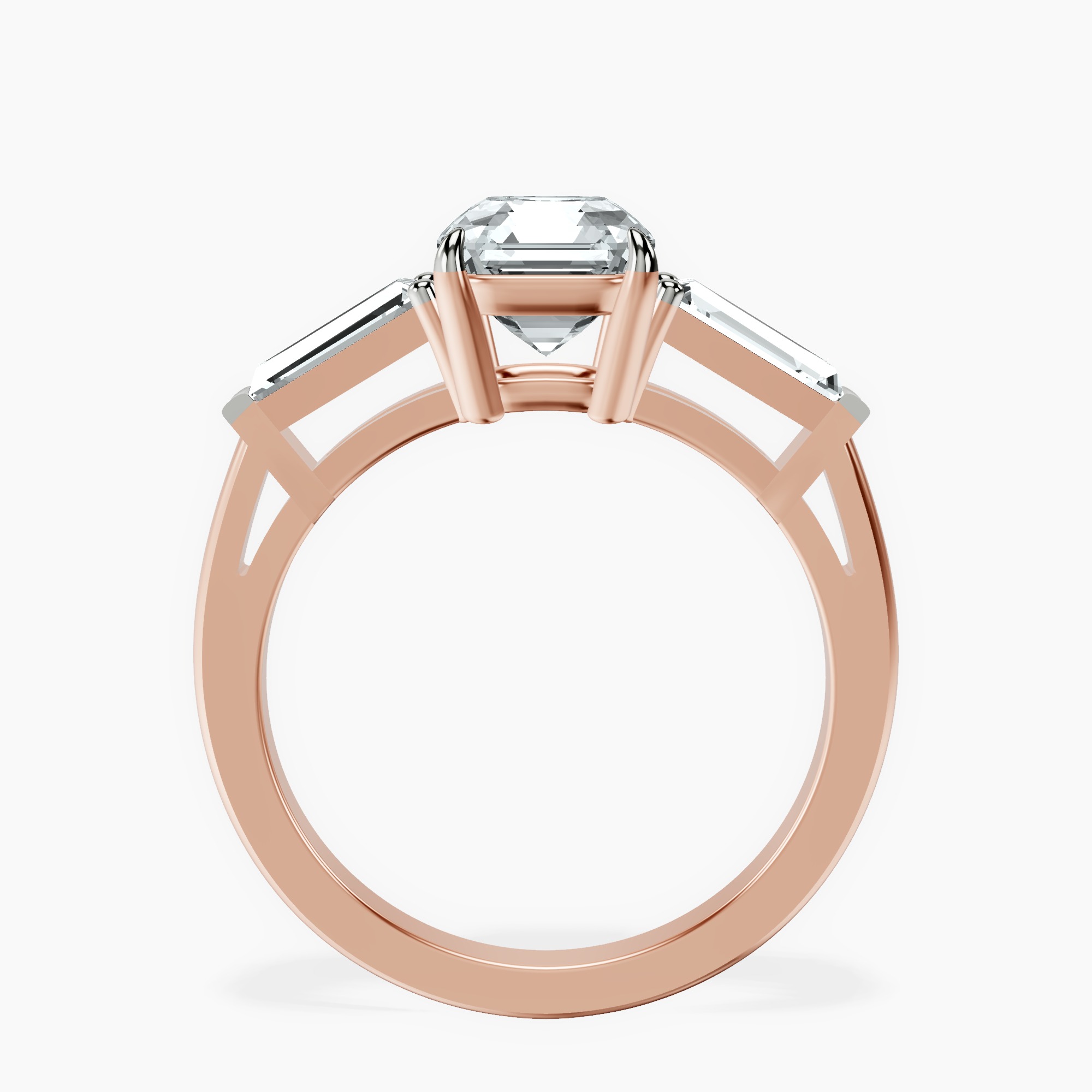 14kt Rose Gold Jennifer Lopez Three Stone Side Baguette Lab Diamond Ring side right image one