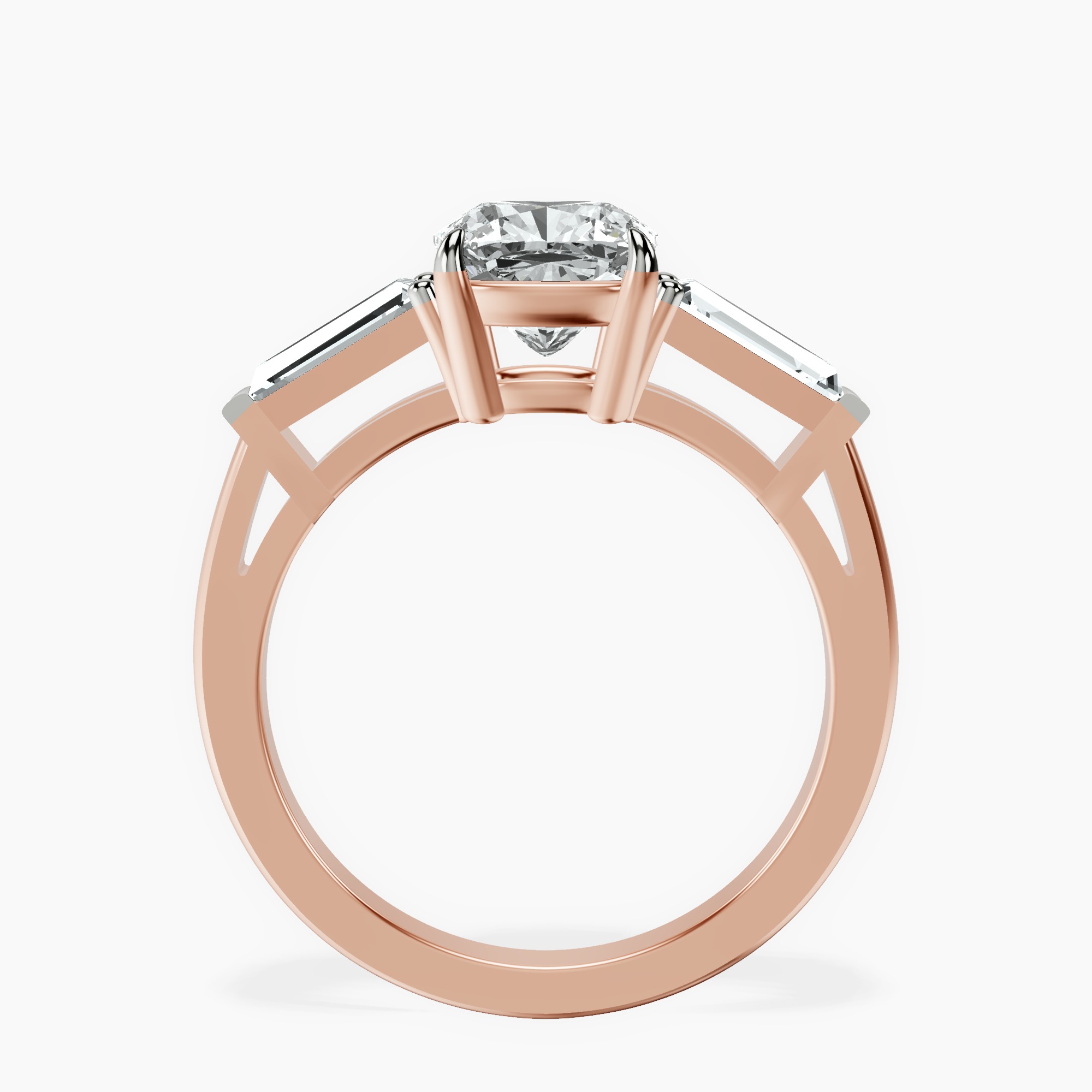 14kt Rose Gold Jennifer Lopez Three Stone Side Baguette Lab Diamond Ring side right image one