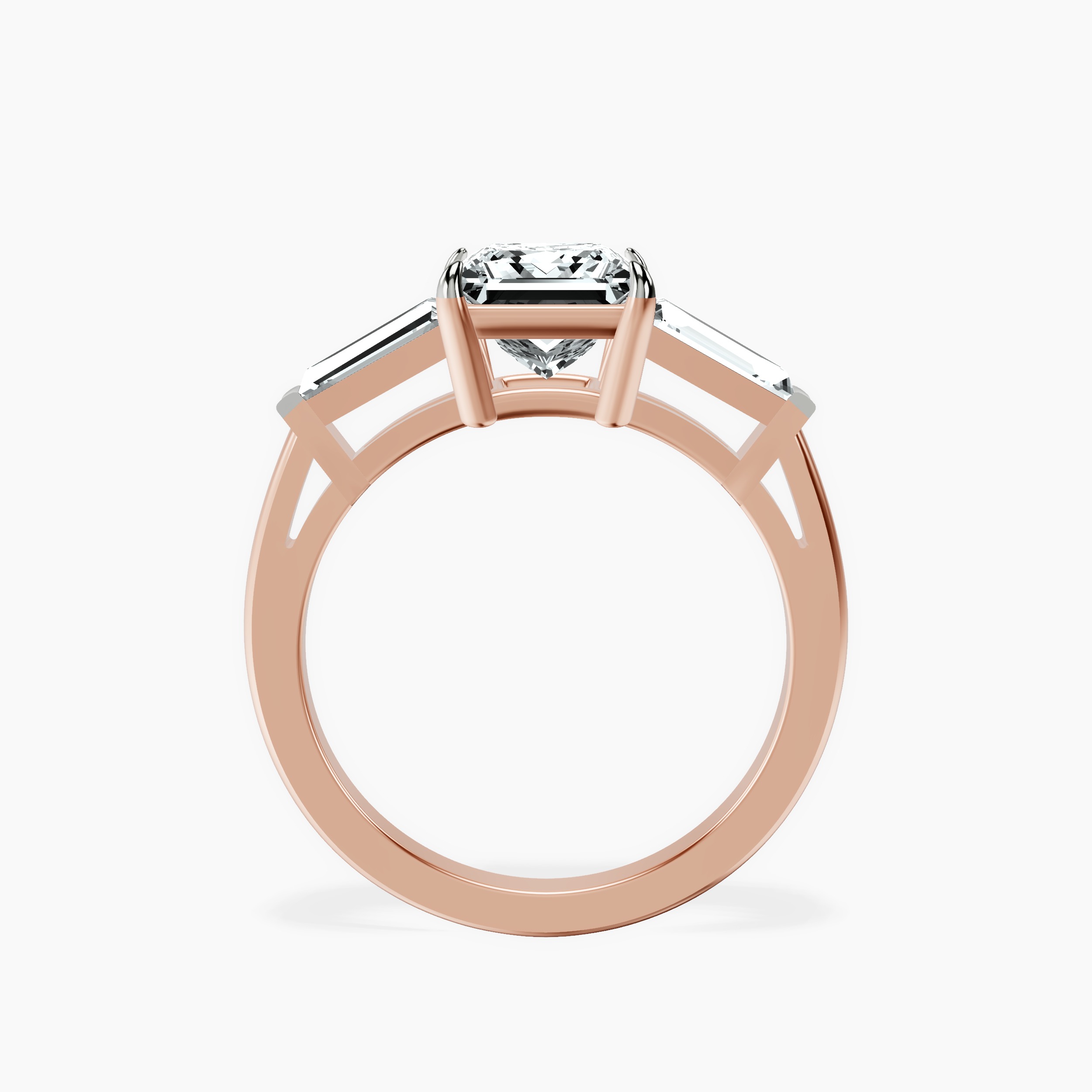 10kt Rose Gold Jennifer Lopez Three Stone Side Baguette Lab Diamond Ring side right image one