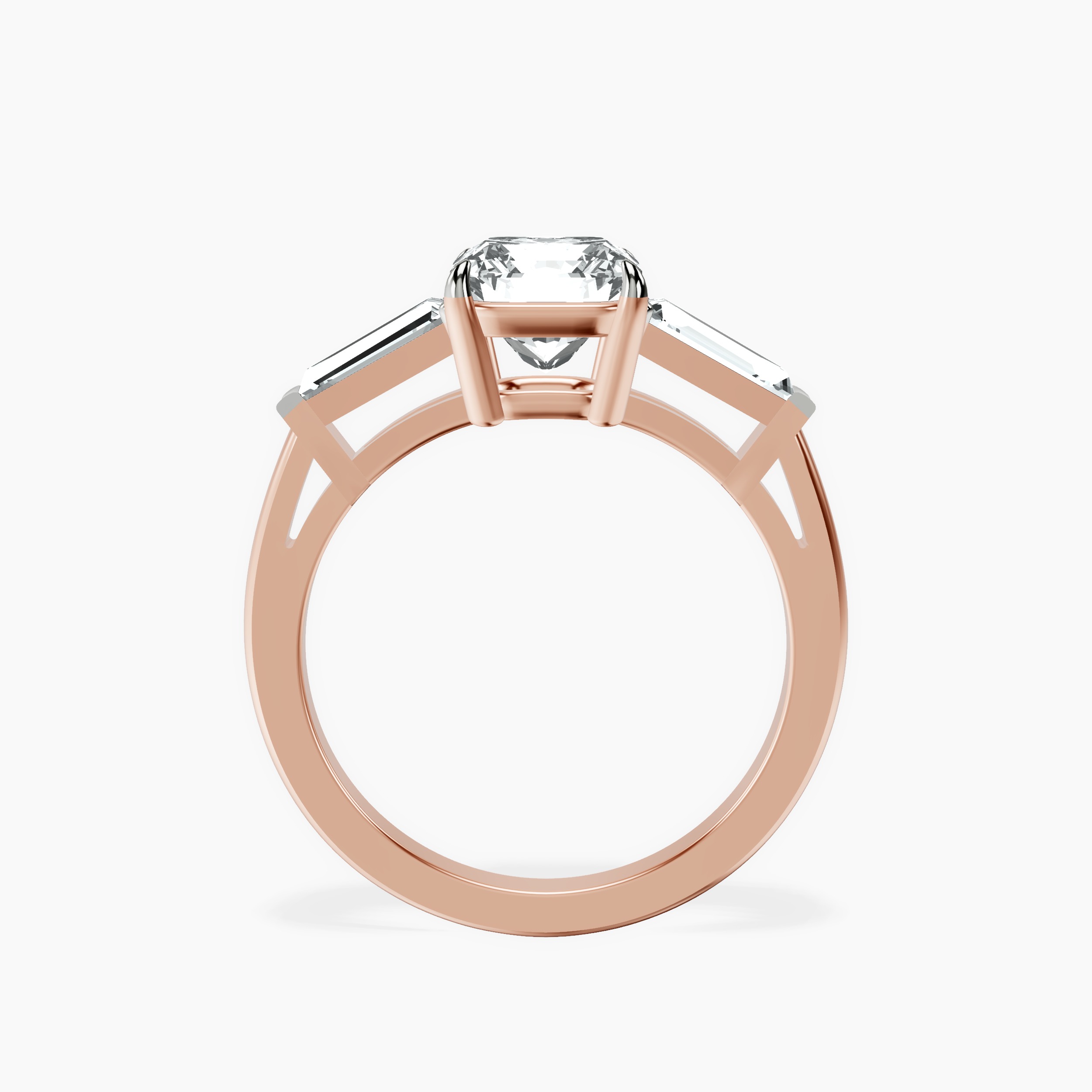 10kt Rose Gold Jennifer Lopez Three Stone Side Baguette Lab Diamond Ring side right image one