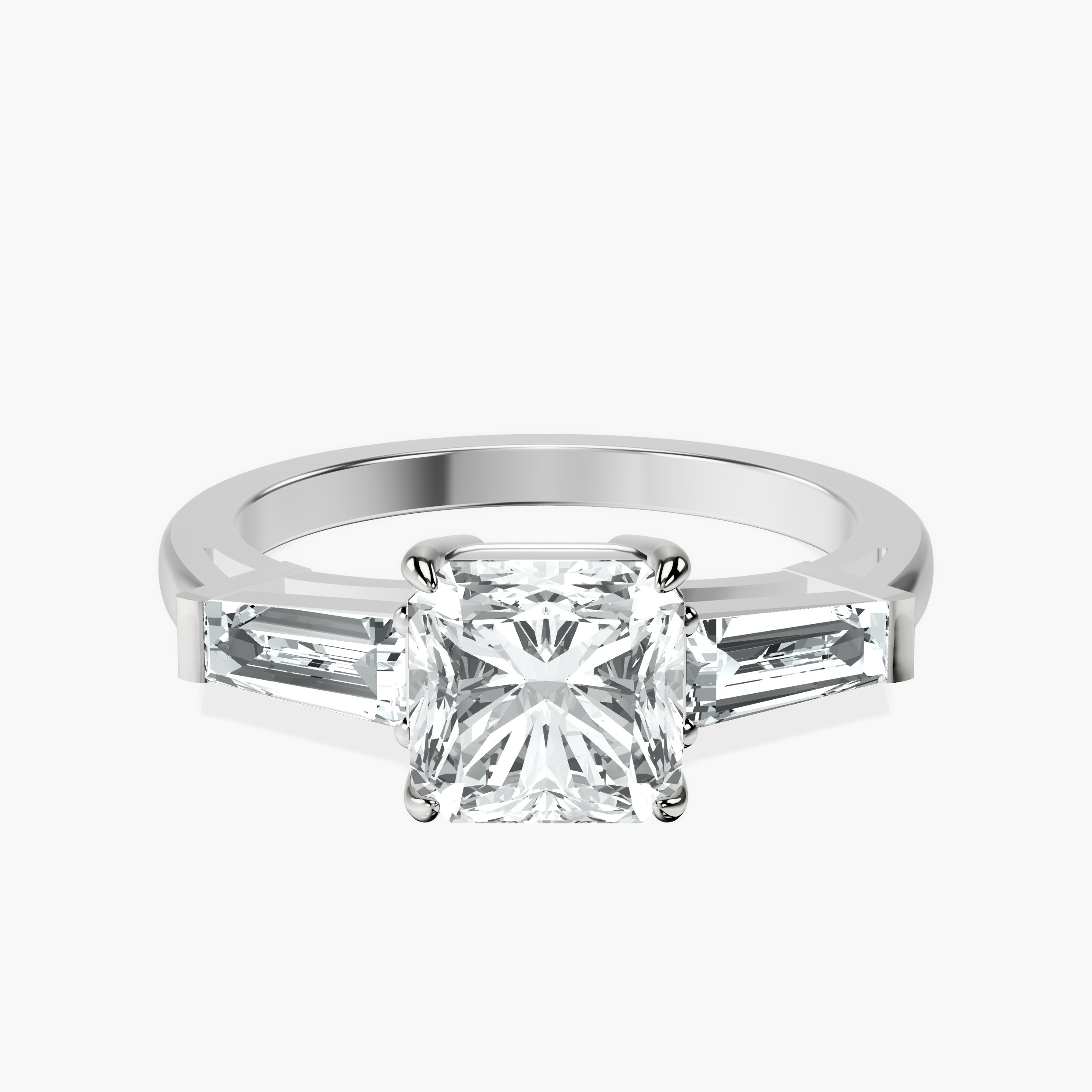 4.96 ct. radiant Madison Side Baguette Ring in 14Ct white gold rtr top