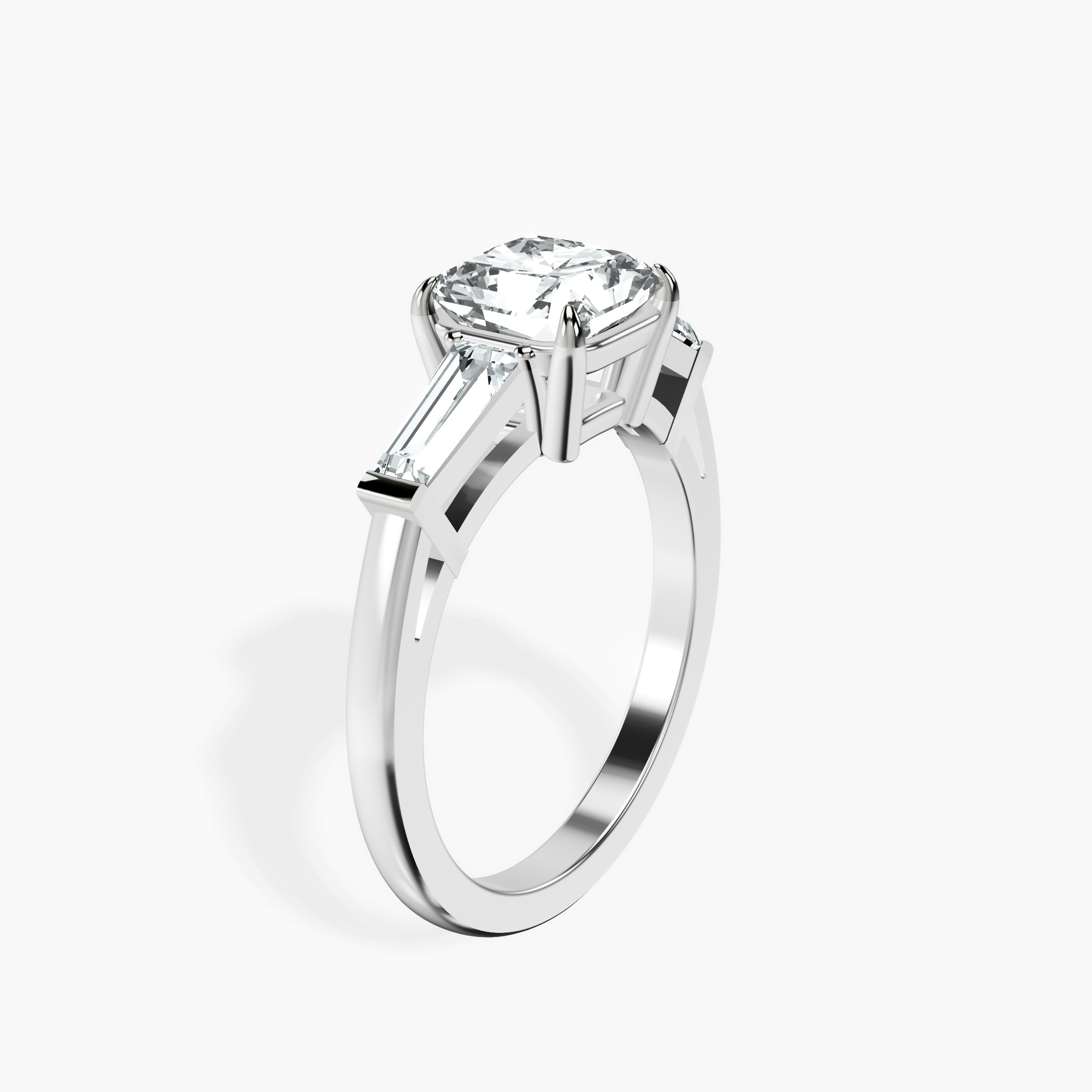 4.96 ct. radiant Madison Side Baguette Ring in 14Ct white gold standing product image one