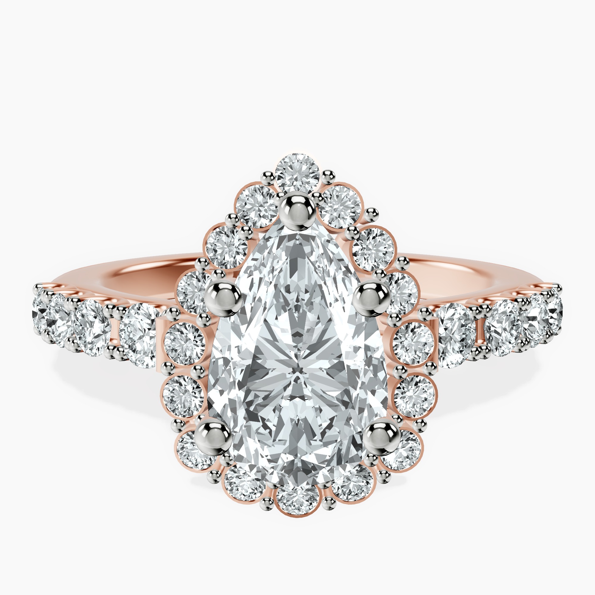 1.34 ct. pear Vionna Round Halo Ring in 14kt rose gold rtr top