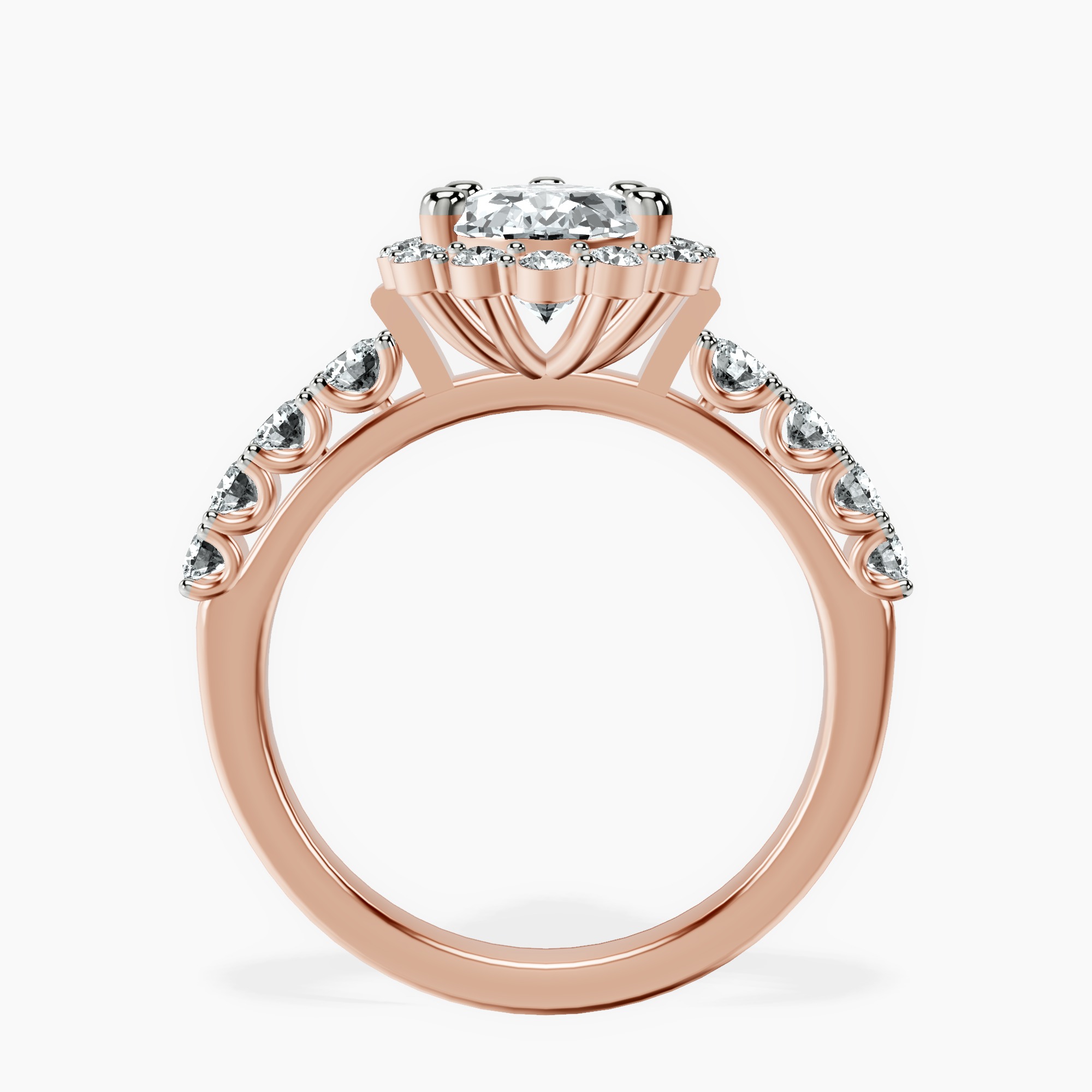 1.34 ct. pear Vionna Round Halo Ring in 14kt rose gold side right image one