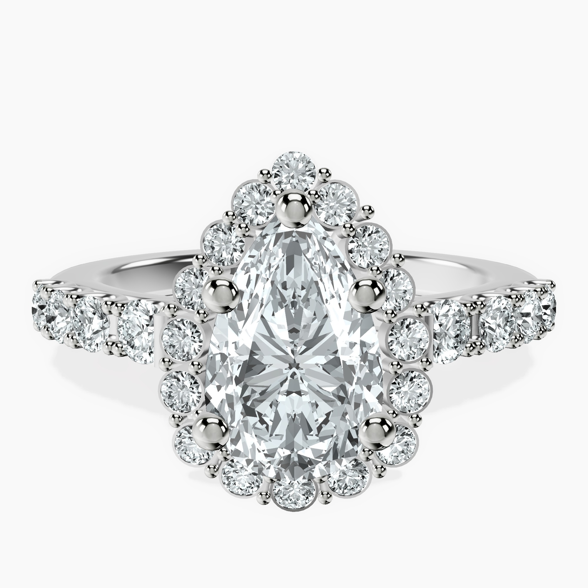 1.85 ct. pear Vionna Round Halo Ring in platinum rtr top