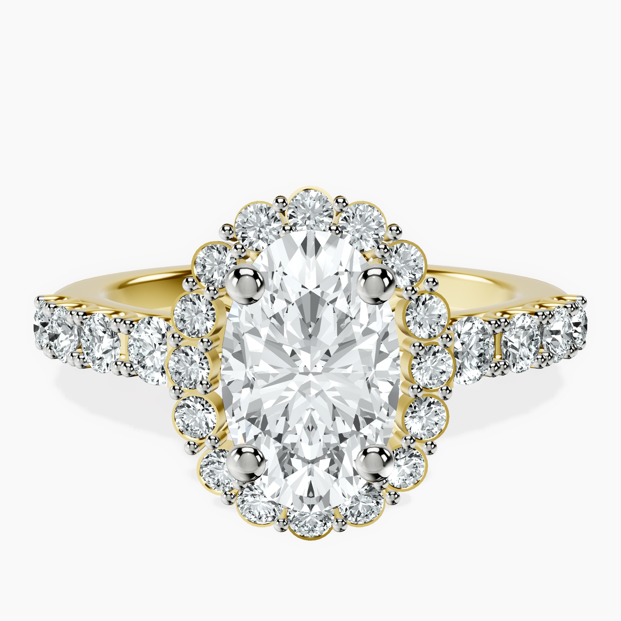 3.40 ct. oval Vionna Round Halo Ring in 18kt yellow gold rtr top