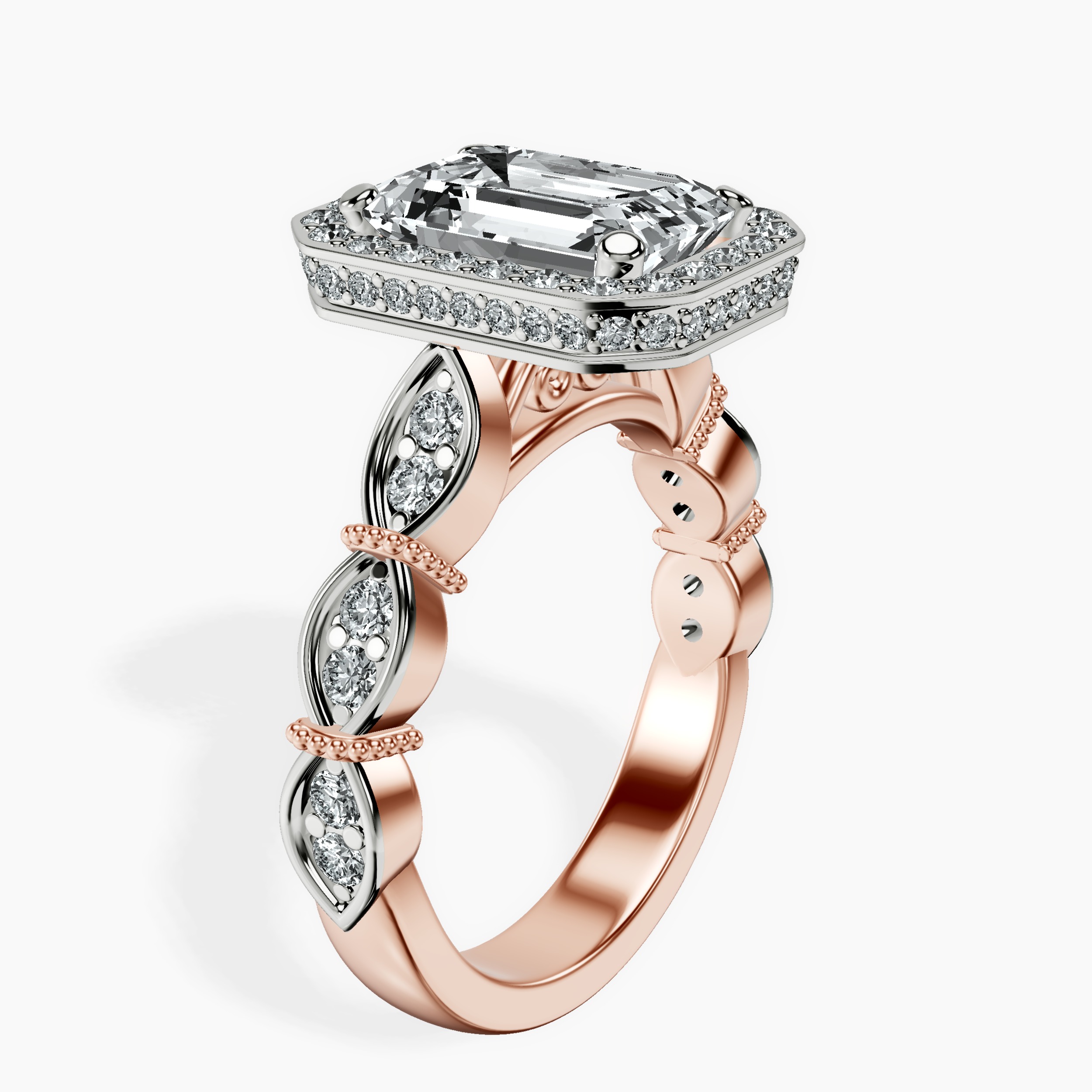 2.16 ct. emerald Micaela Halo Ring in 18kt rose gold standing product image one