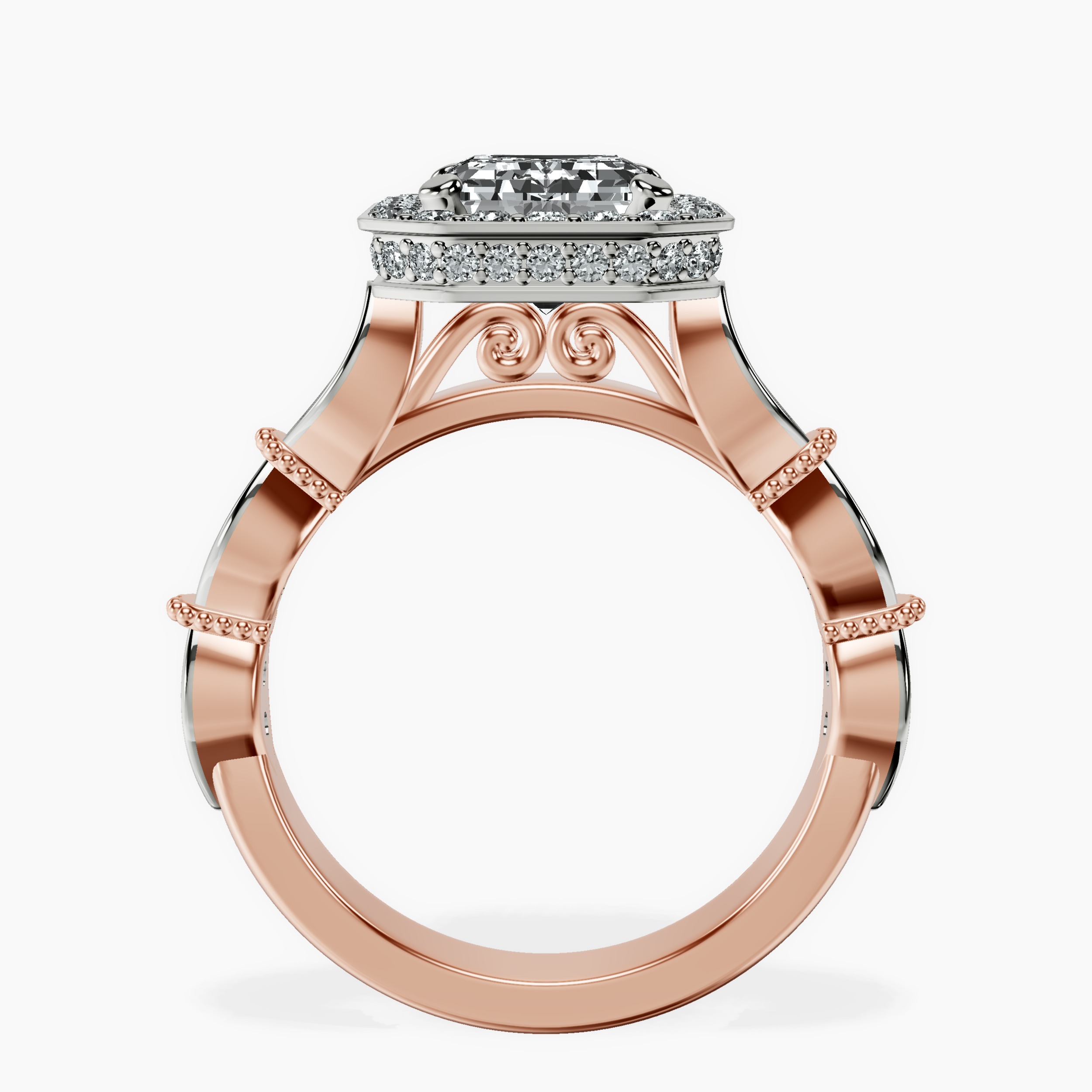 2.16 ct. emerald Micaela Halo Ring in 18kt rose gold side right image one