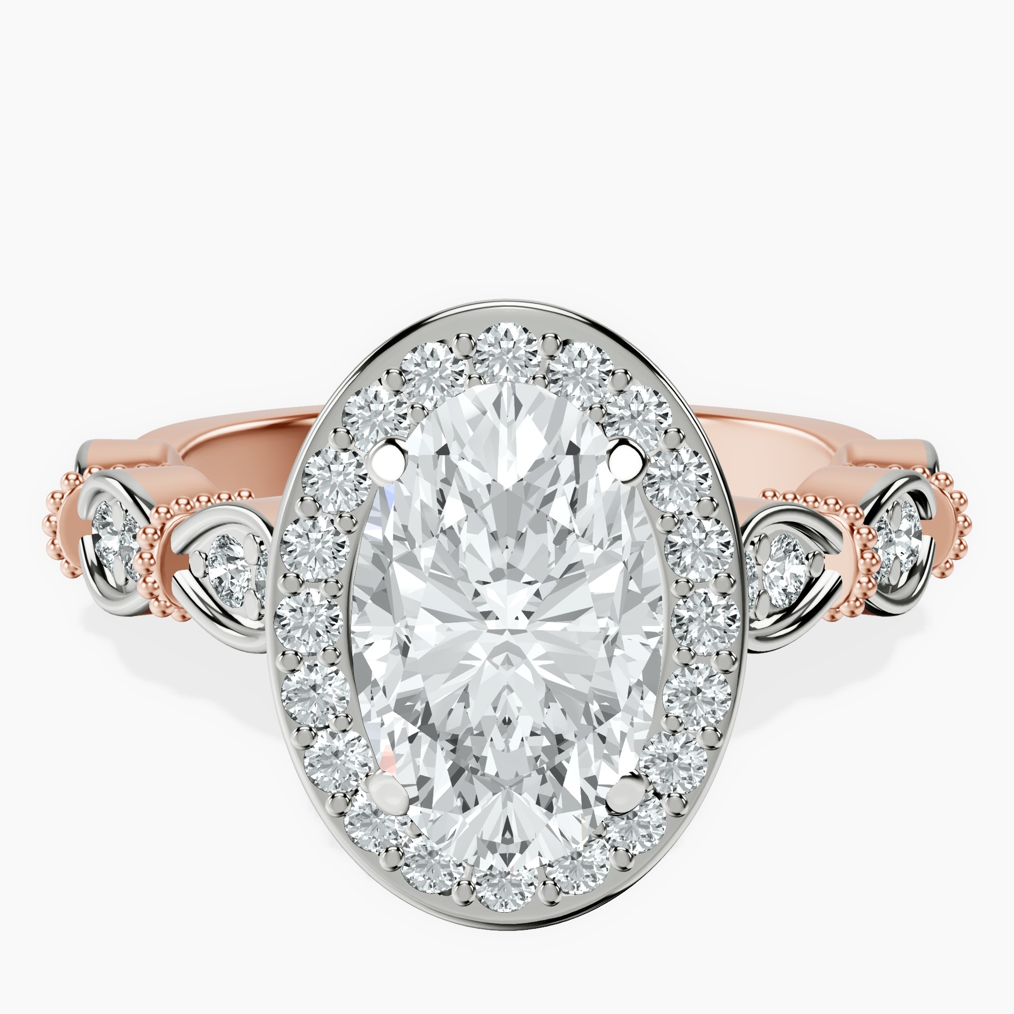2.40 ct. oval Micaela Halo Ring in 18kt rose gold rtr top