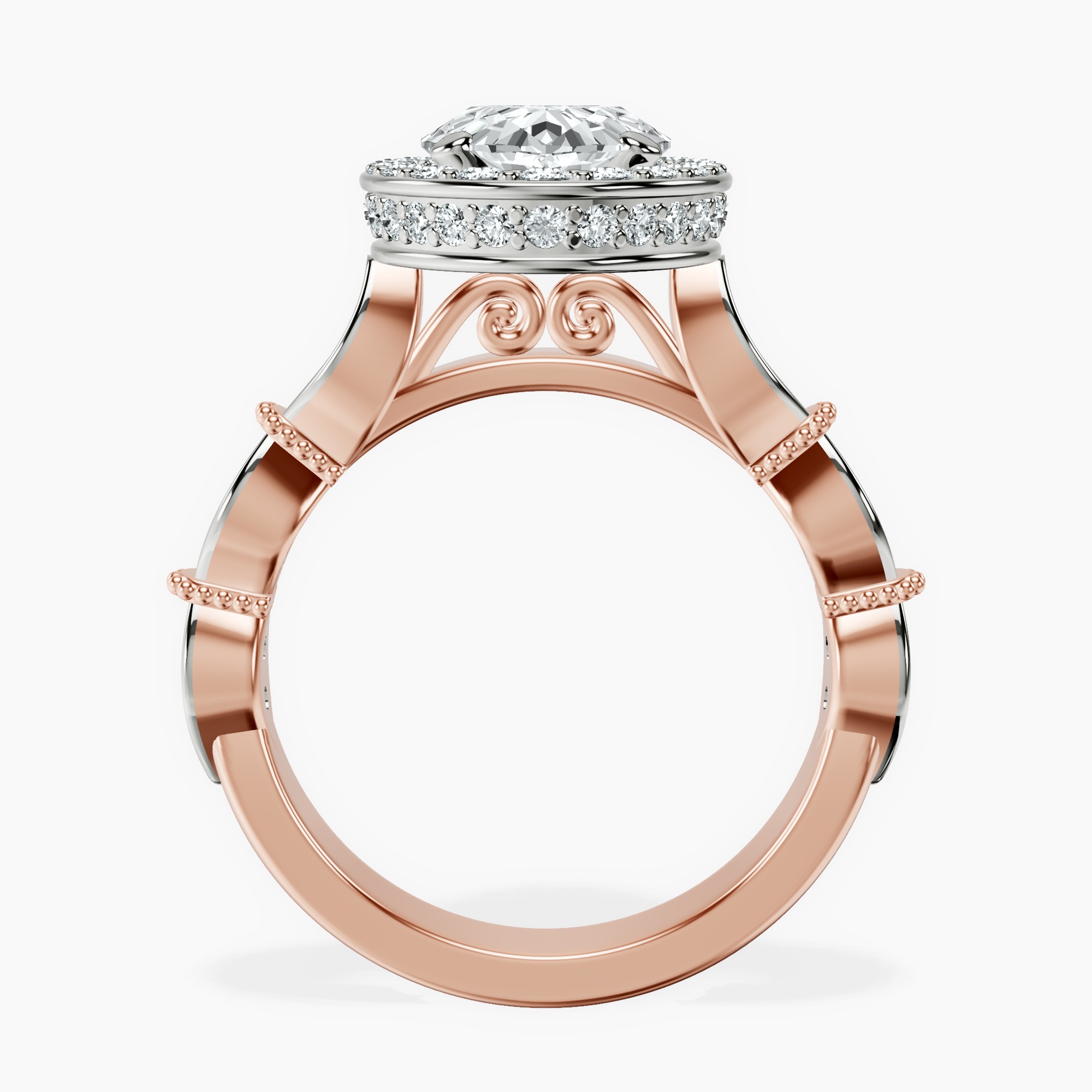 2.40 ct. oval Micaela Halo Ring in 18kt rose gold side right image one