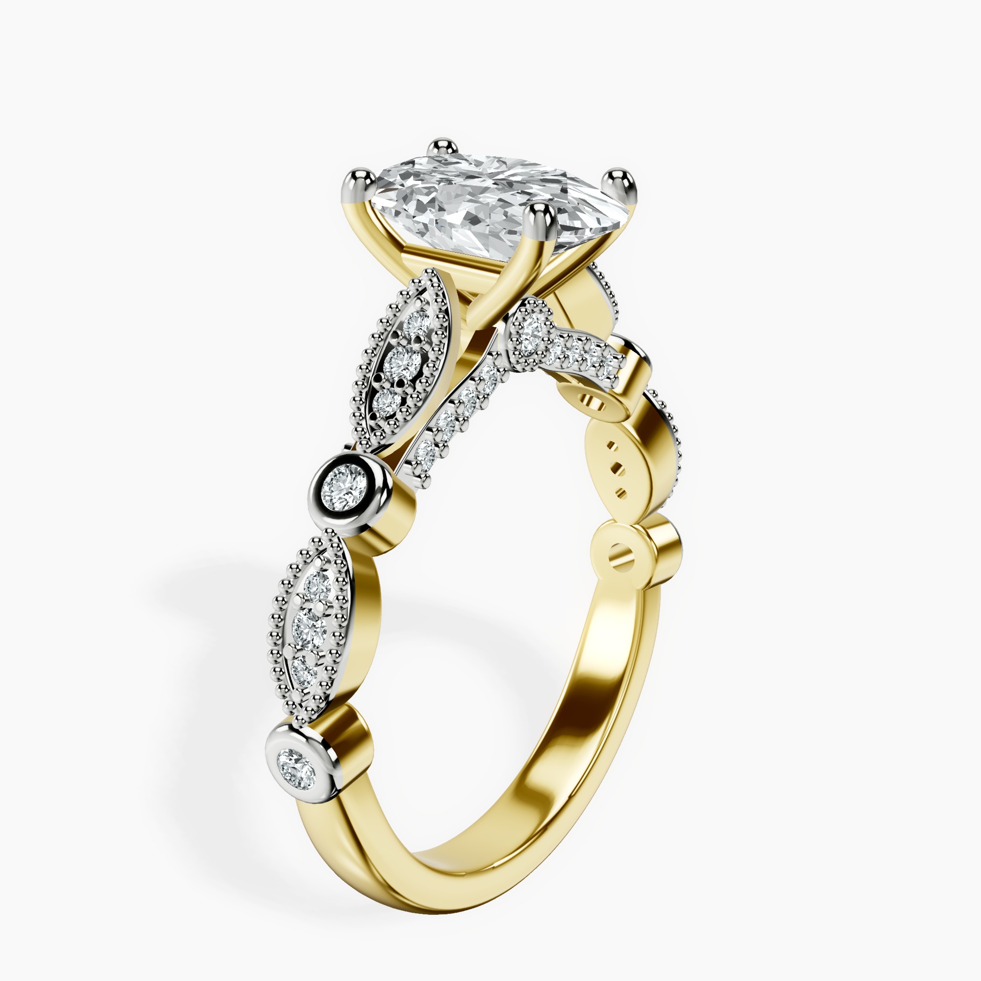 2.40 ct. oval Larisa Side Stone lab diamond Ring in 14kt yellow gold standing product image one