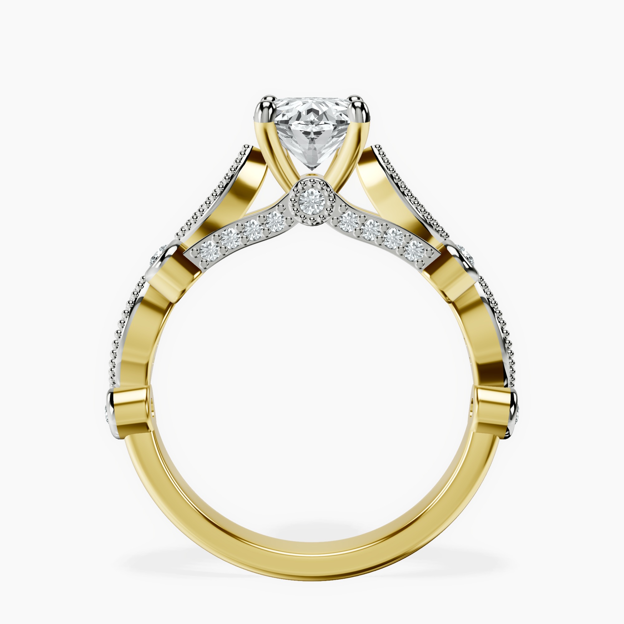 2.40 ct. oval Larisa Side Stone lab diamond Ring in 14kt yellow gold side right image one