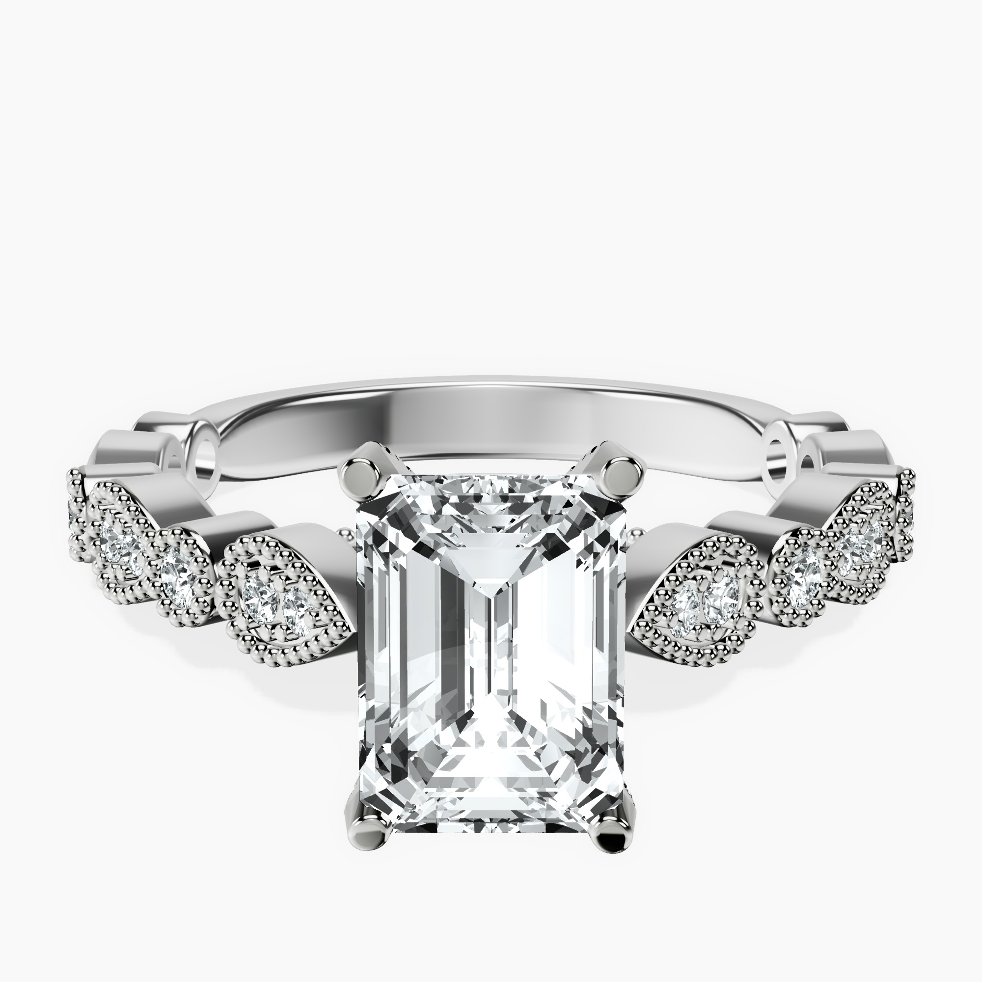 2.91 ct. emerald Filippa Milgrain Ring in 14kt white gold rtr top