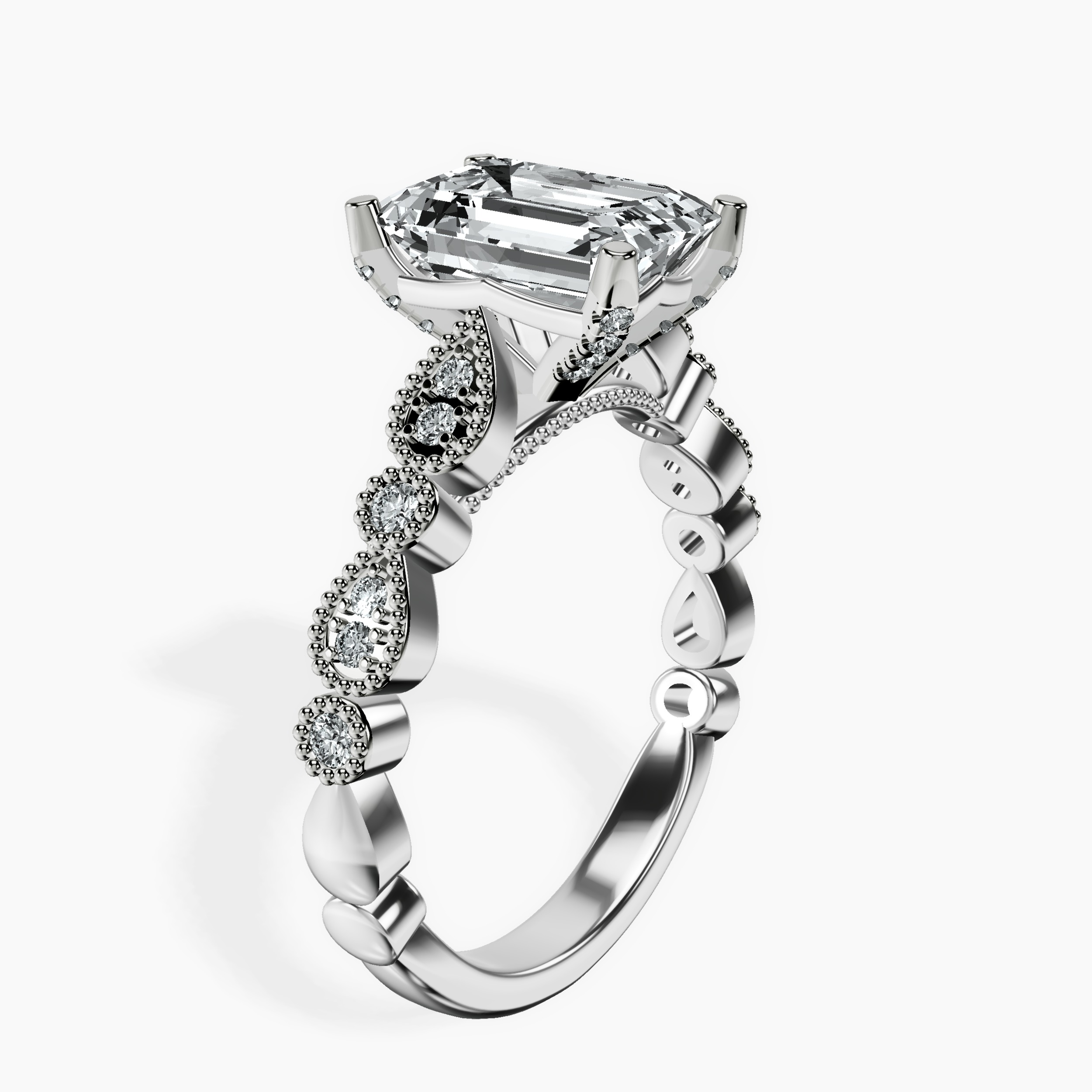 2.91 ct. emerald Filippa Milgrain Ring in 14kt white gold standing product image one