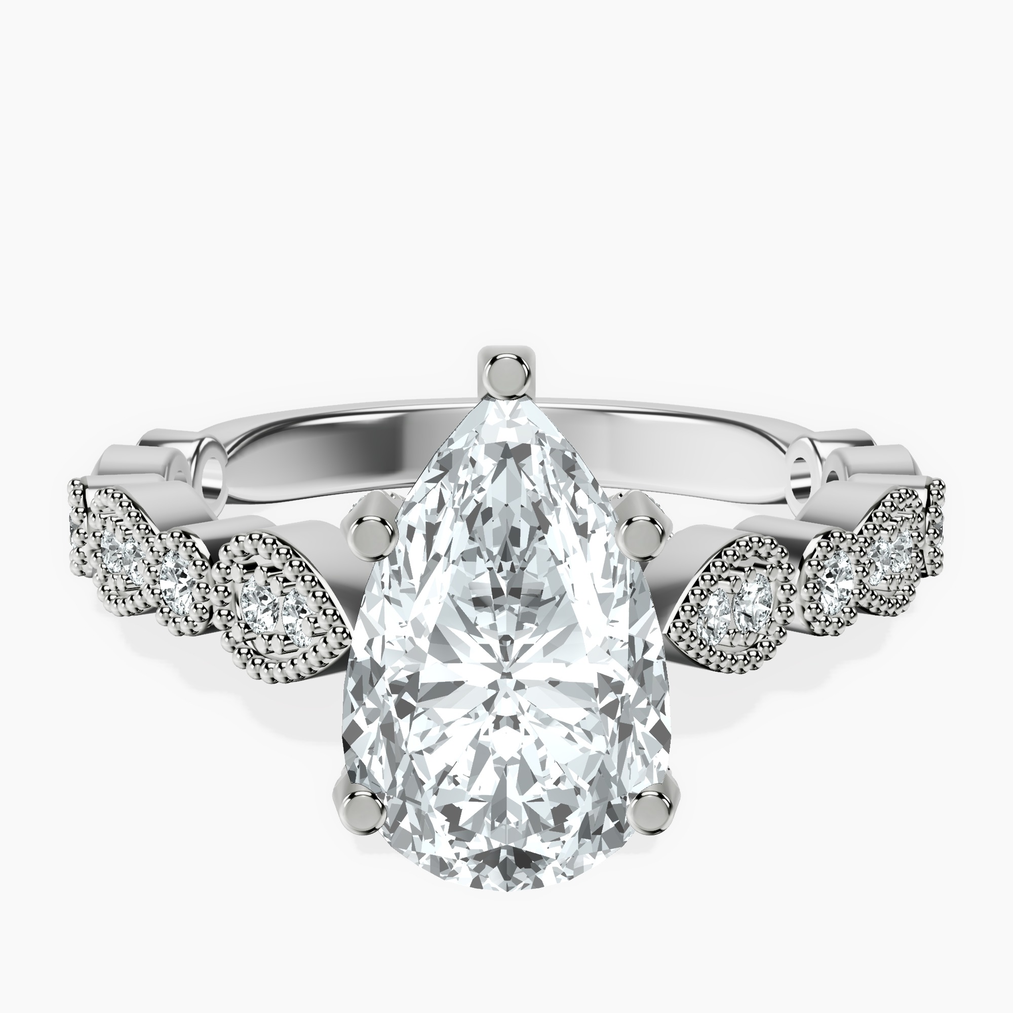 2.96 ct. pear Filippa Milgrain Ring in platinum rtr top