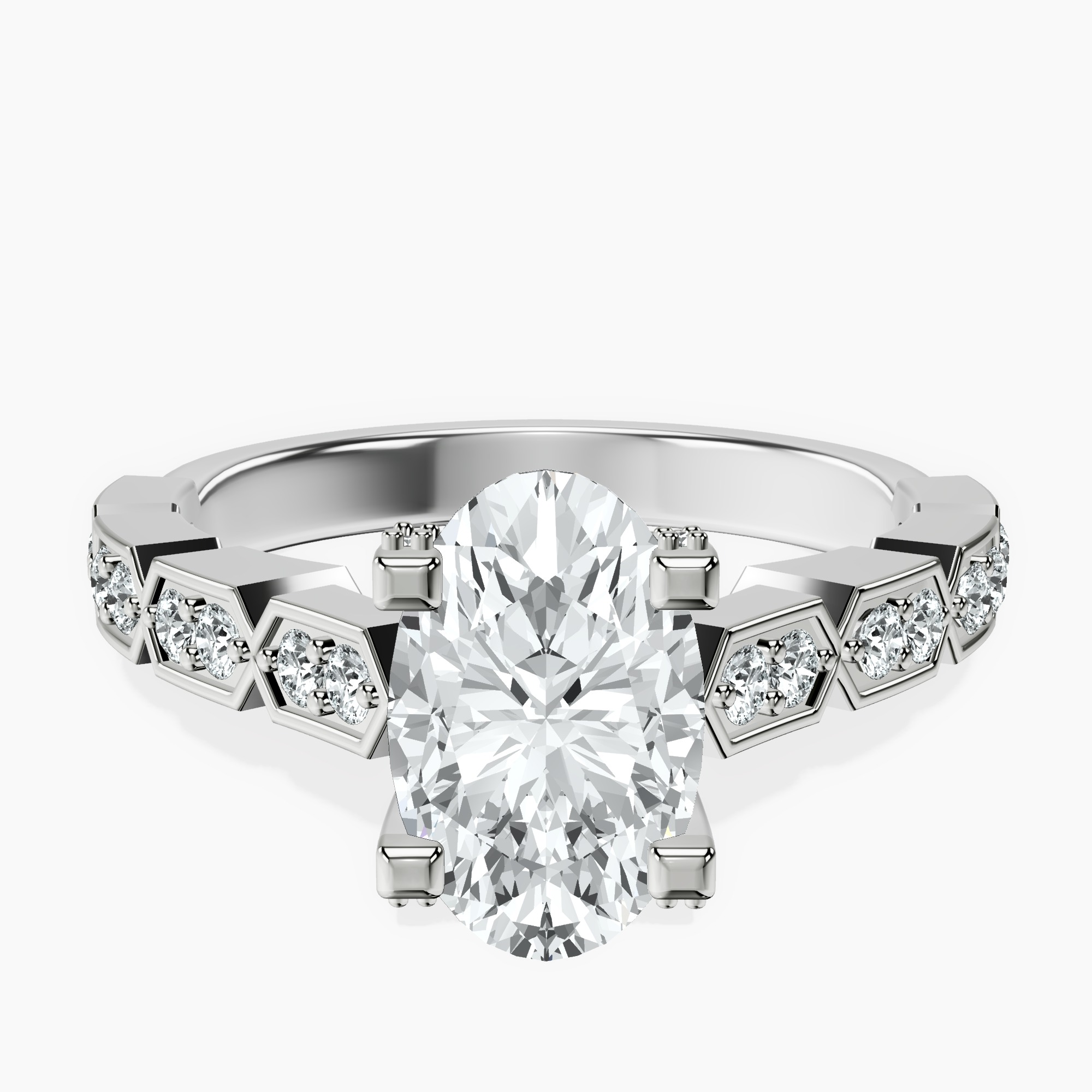 1.46 ct. oval Calista Side Stone Ring in platinum rtr top