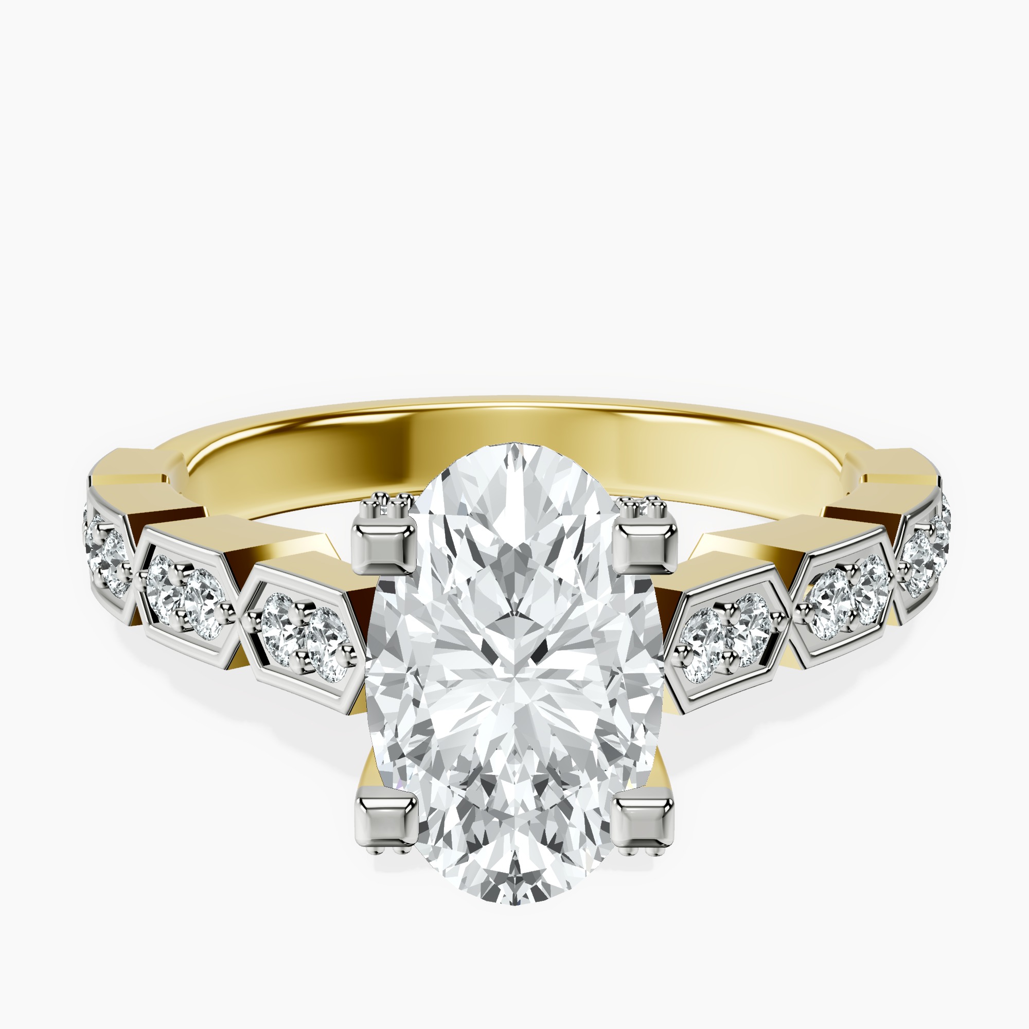 2.40 ct. oval Calista Side Stone Ring in 18kt yellow gold rtr top