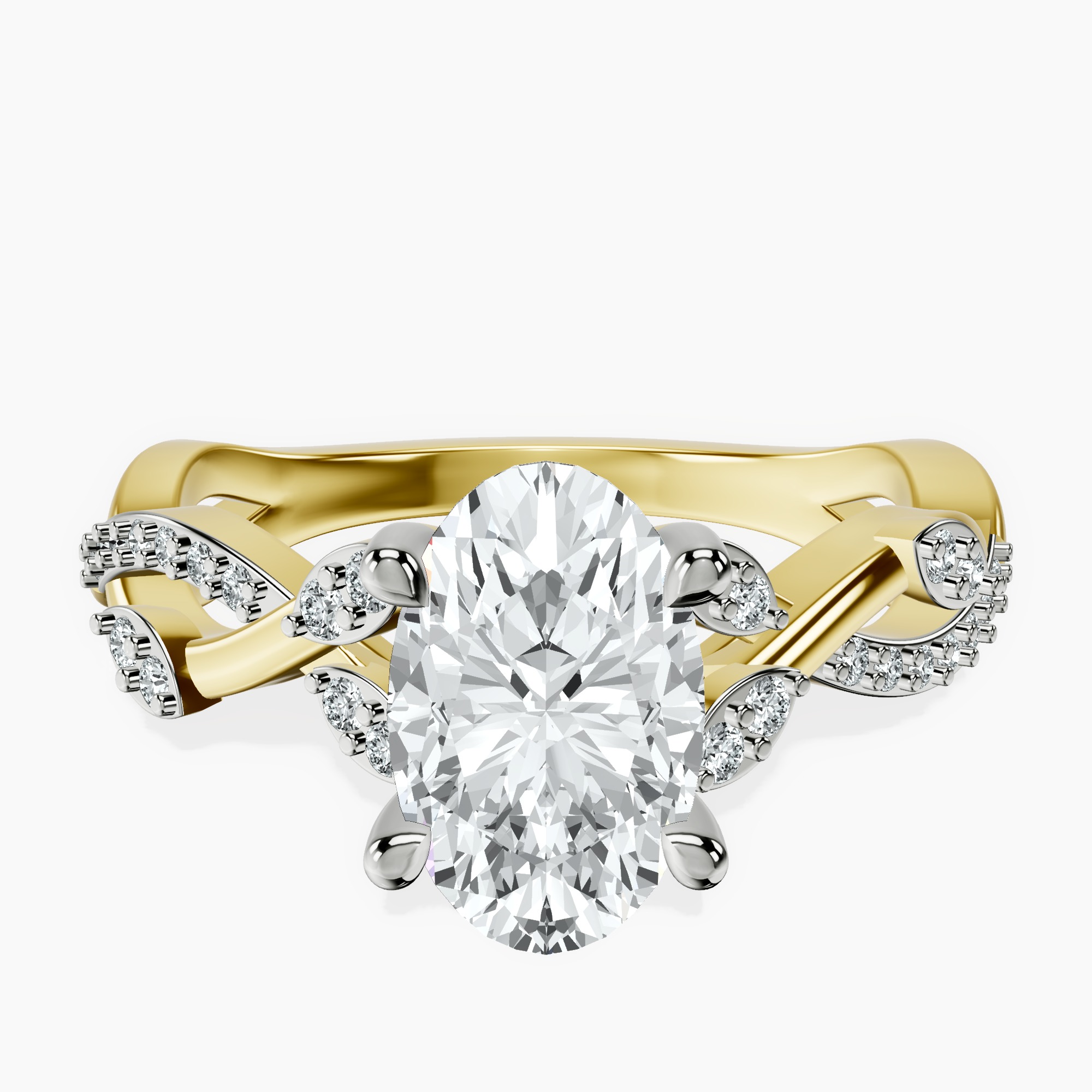2.40 ct. oval Harlow Twisted Shank Ring in 18kt yellow gold rtr top