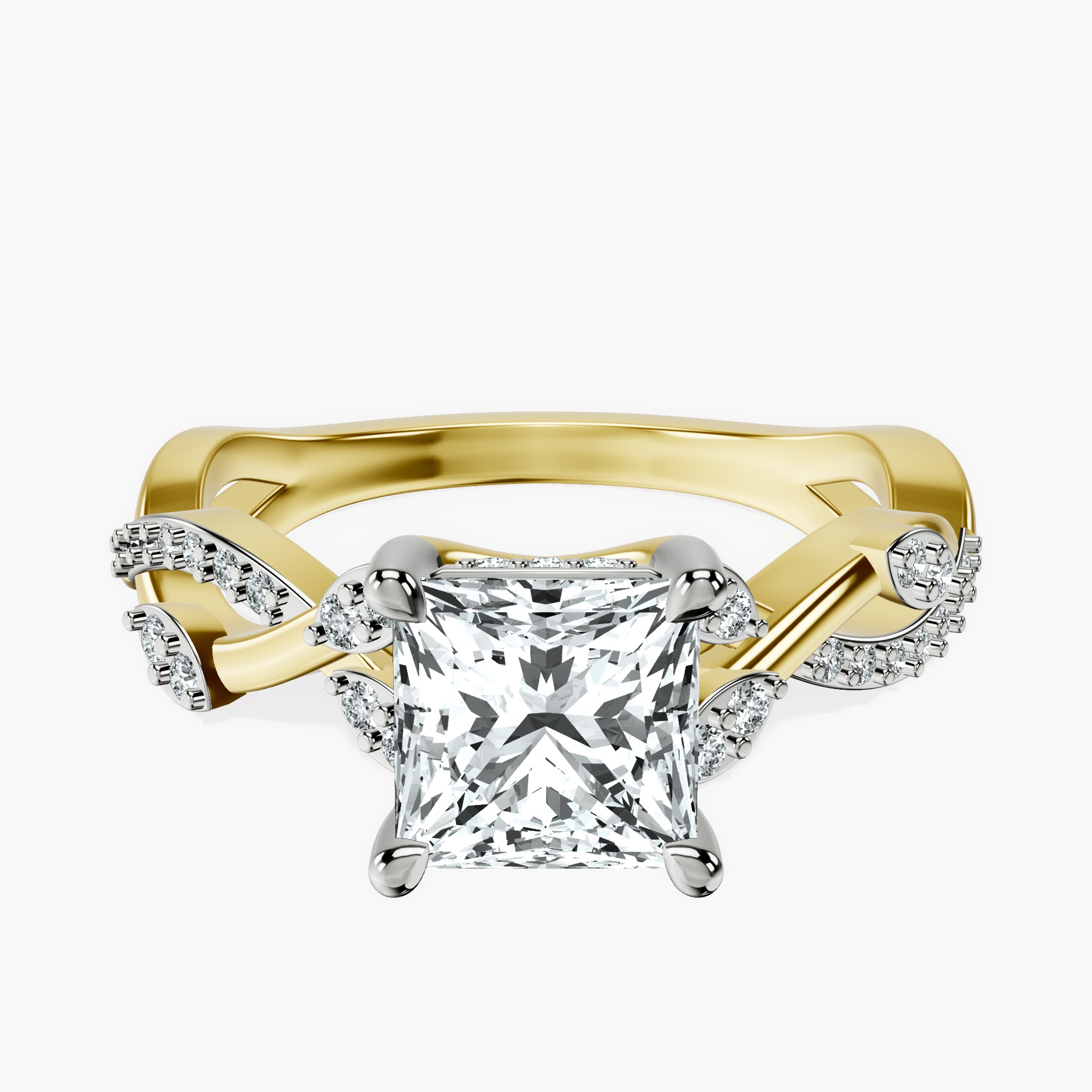 2.81 ct. princess Harlow Twisted Shank Ring in 14kt yellow gold rtr top