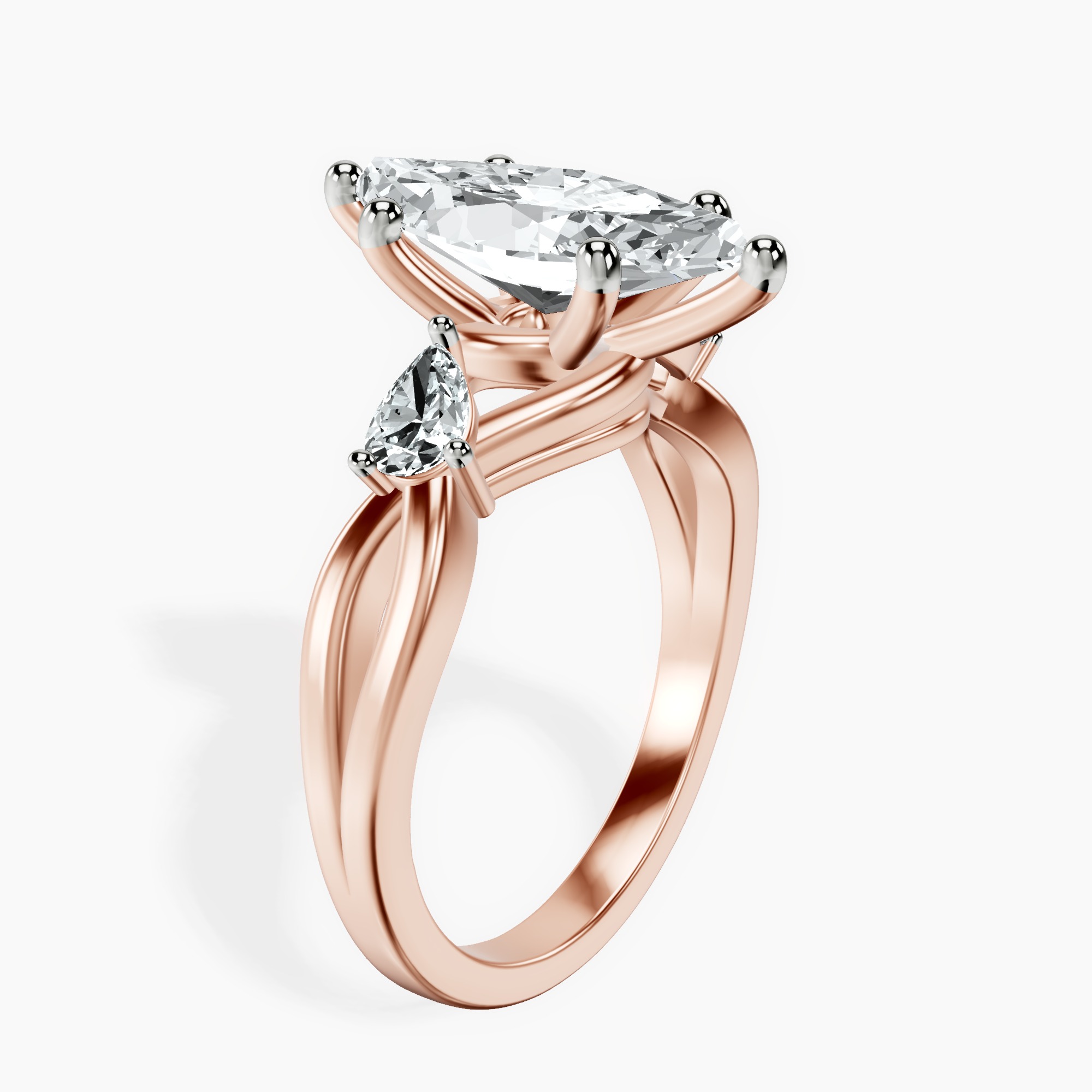 2.73 ct. marquise Odette Three Stone Ring in 14kt rose gold standing product image one