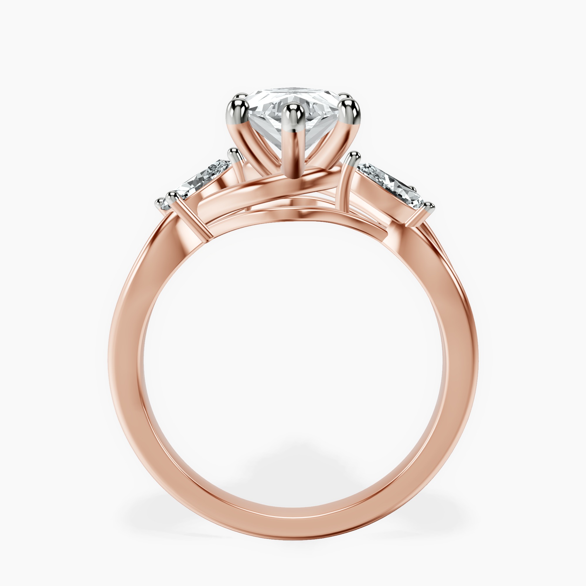 2.73 ct. marquise Odette Three Stone Ring in 14kt rose gold side right image one