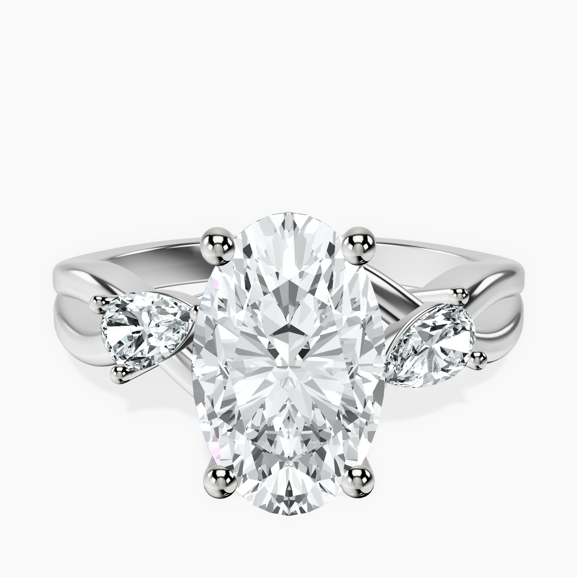 2.40 ct. oval Odette Three Stone Ring in platinum rtr top