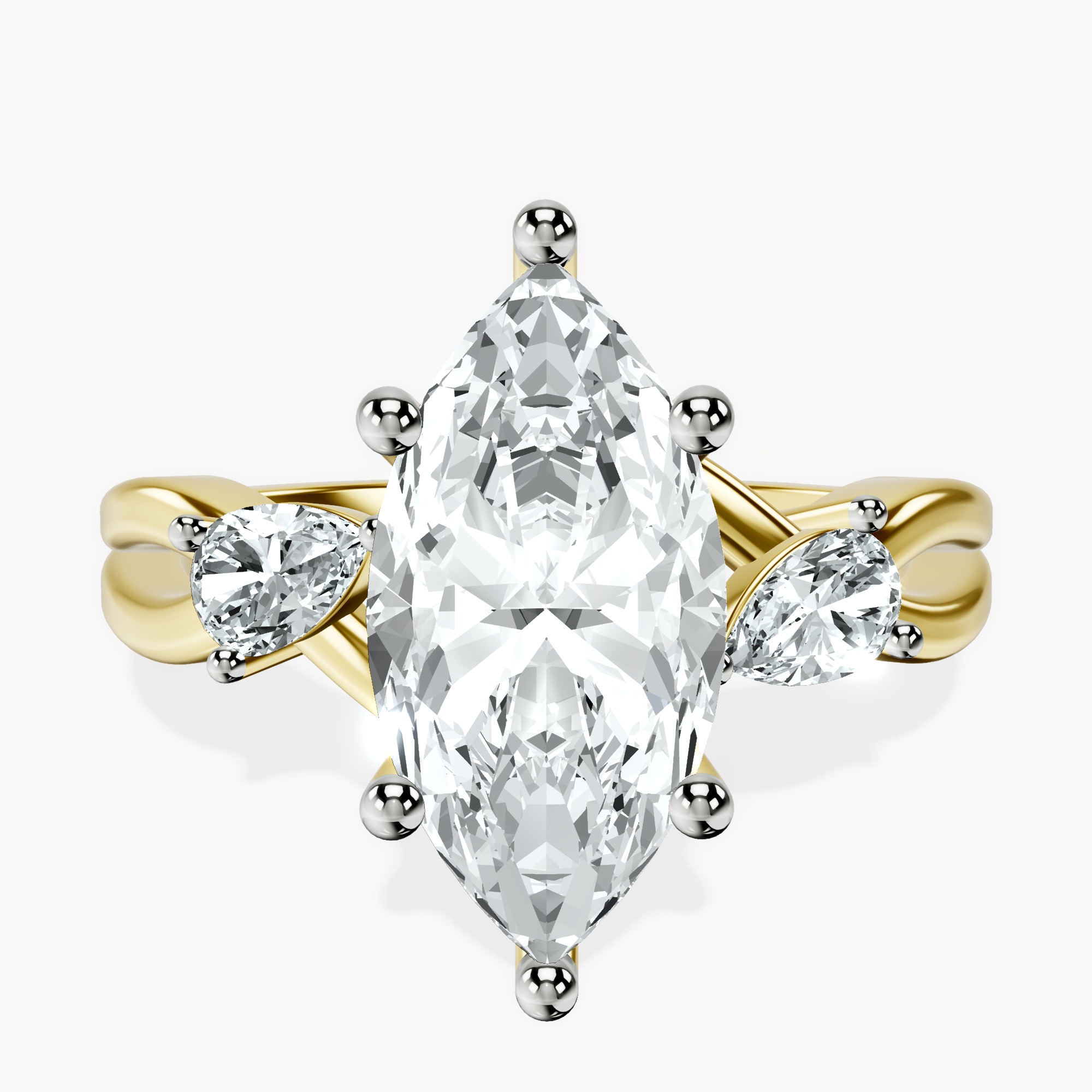 2.99 ct. marquise Odette Three Stone Ring in 18kt yellow gold rtr top