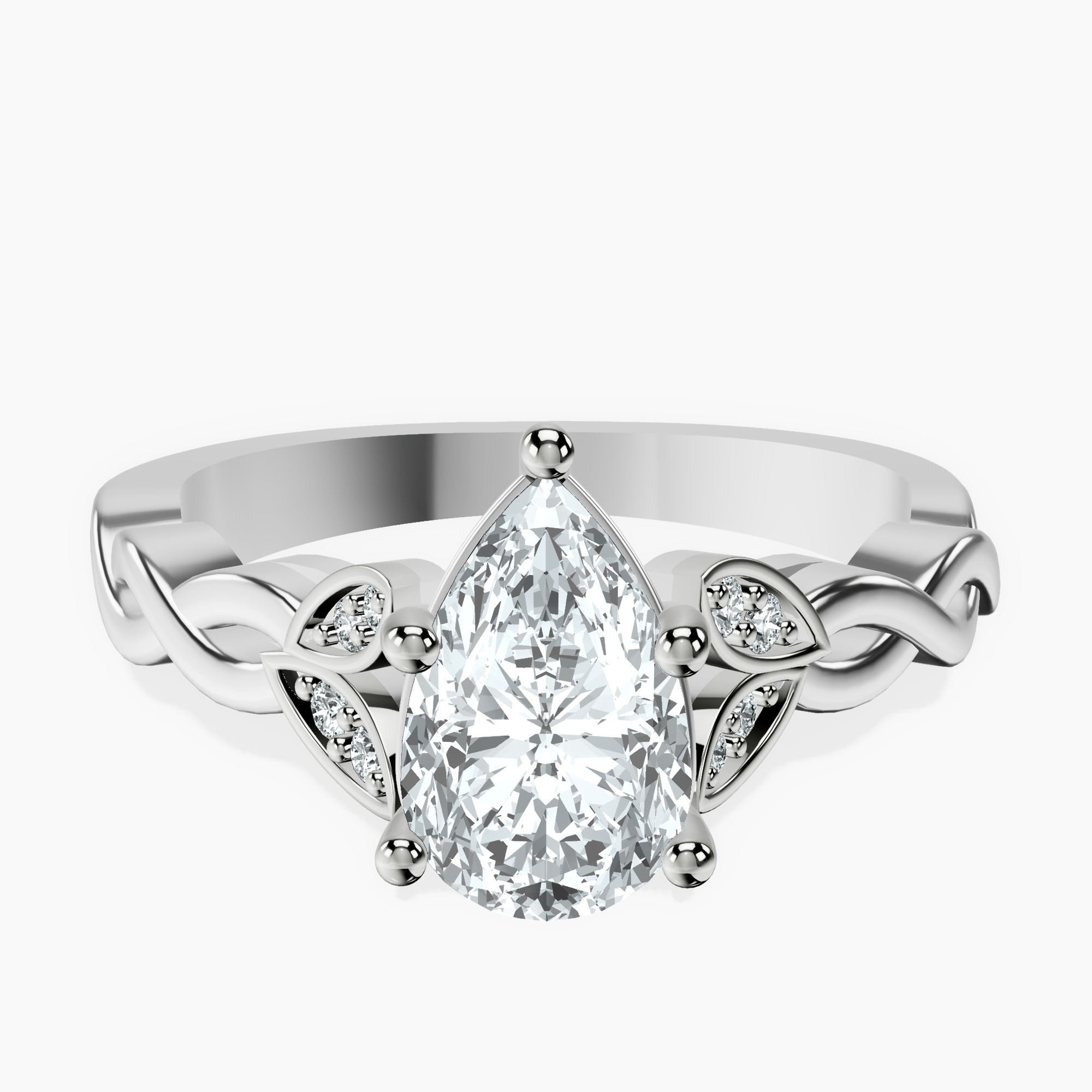 1.45 ct. pear Letitia Side Stone Ring in 14kt white gold rtr top