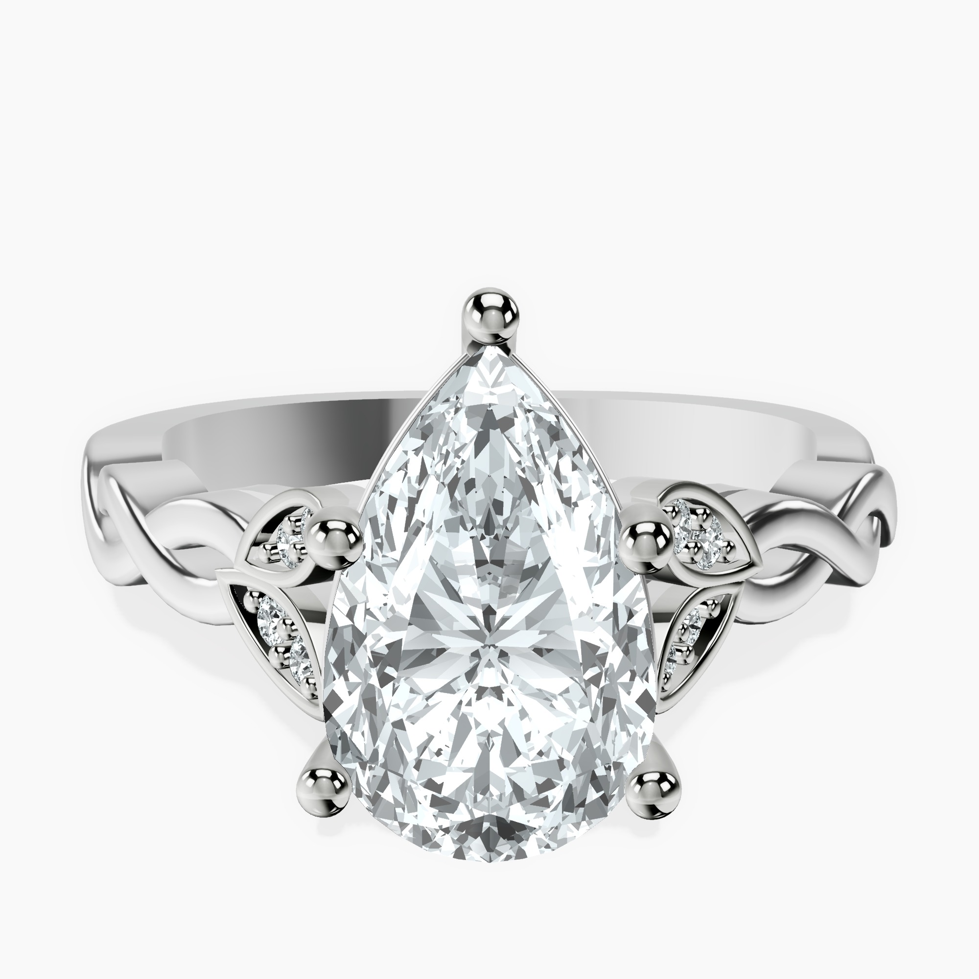 2.59 ct. pear Letitia Side Stone Ring in 10kt white gold rtr top