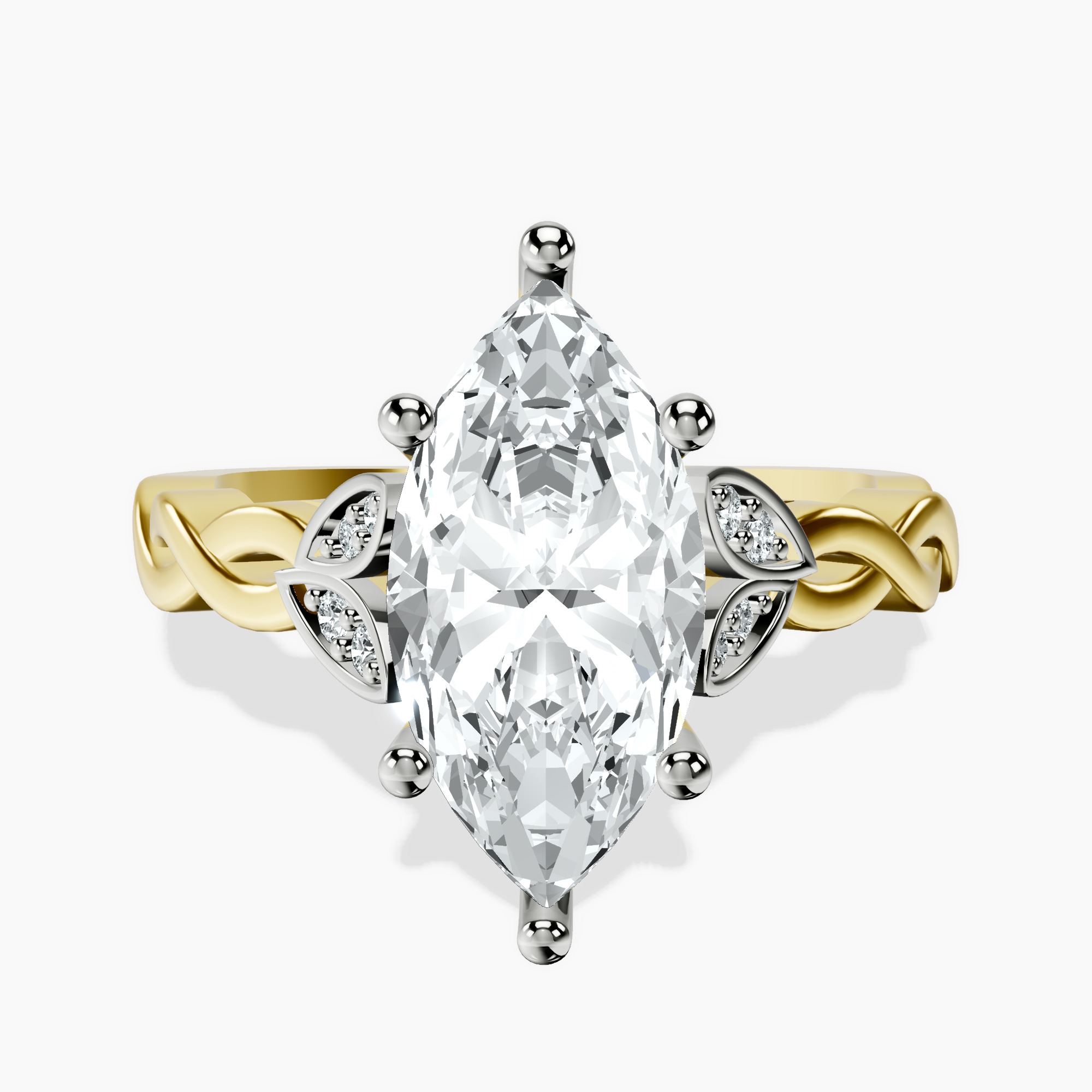 2.73 ct. marquise Letitia Side Stone Ring in 14kt yellow gold rtr top