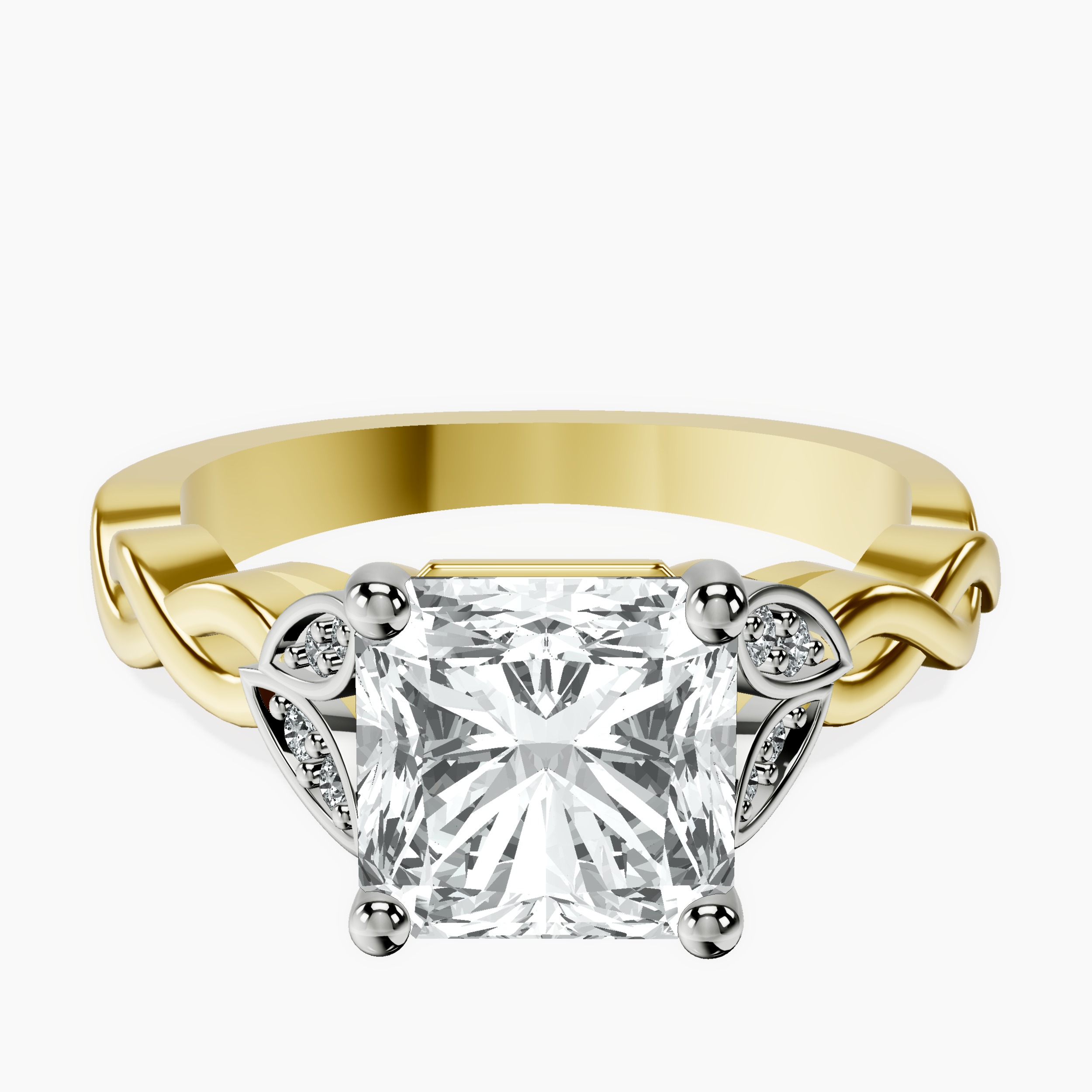 2.94 ct. radiant Letitia Side Stone Ring in 10kt yellow gold rtr top