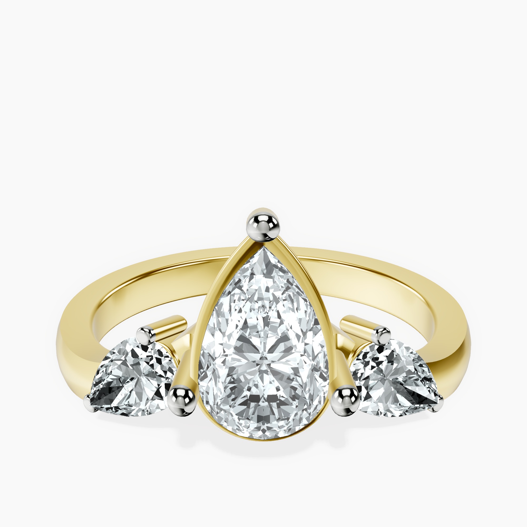 2.96 ct. pear Joella Chevron Ring in 10kt yellow gold rtr top