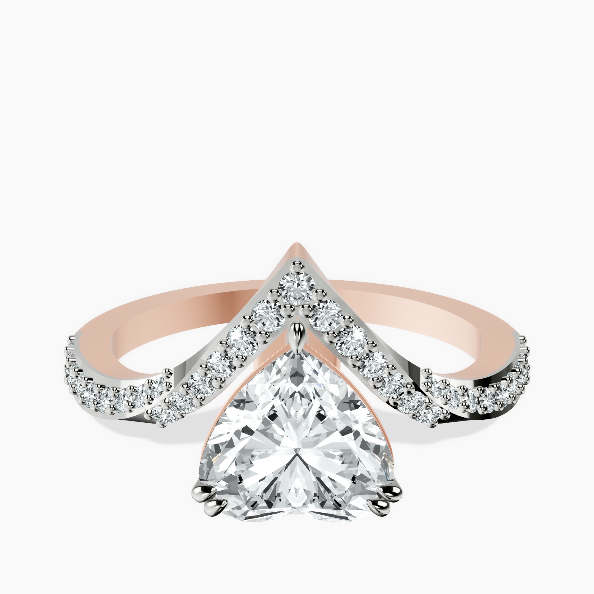 1.29 ct. heart Athena Chevron Twist Ring in 10kt rose gold rtr top