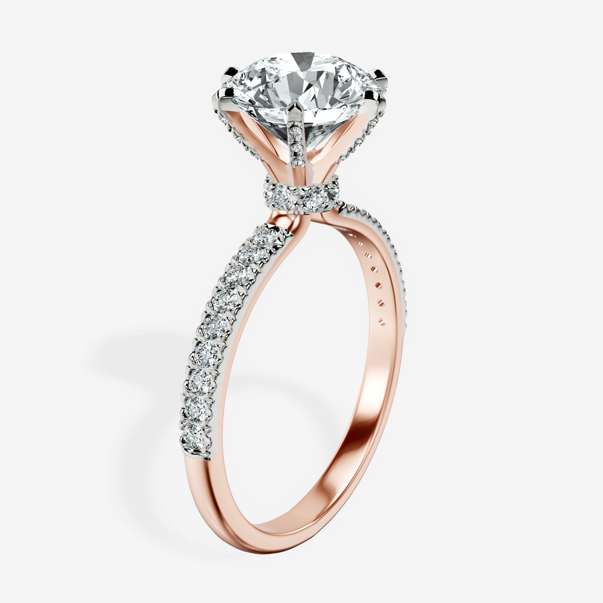 2.36 ct. round Mereia Secret Halo Ring in 10kt rose gold standing product image one