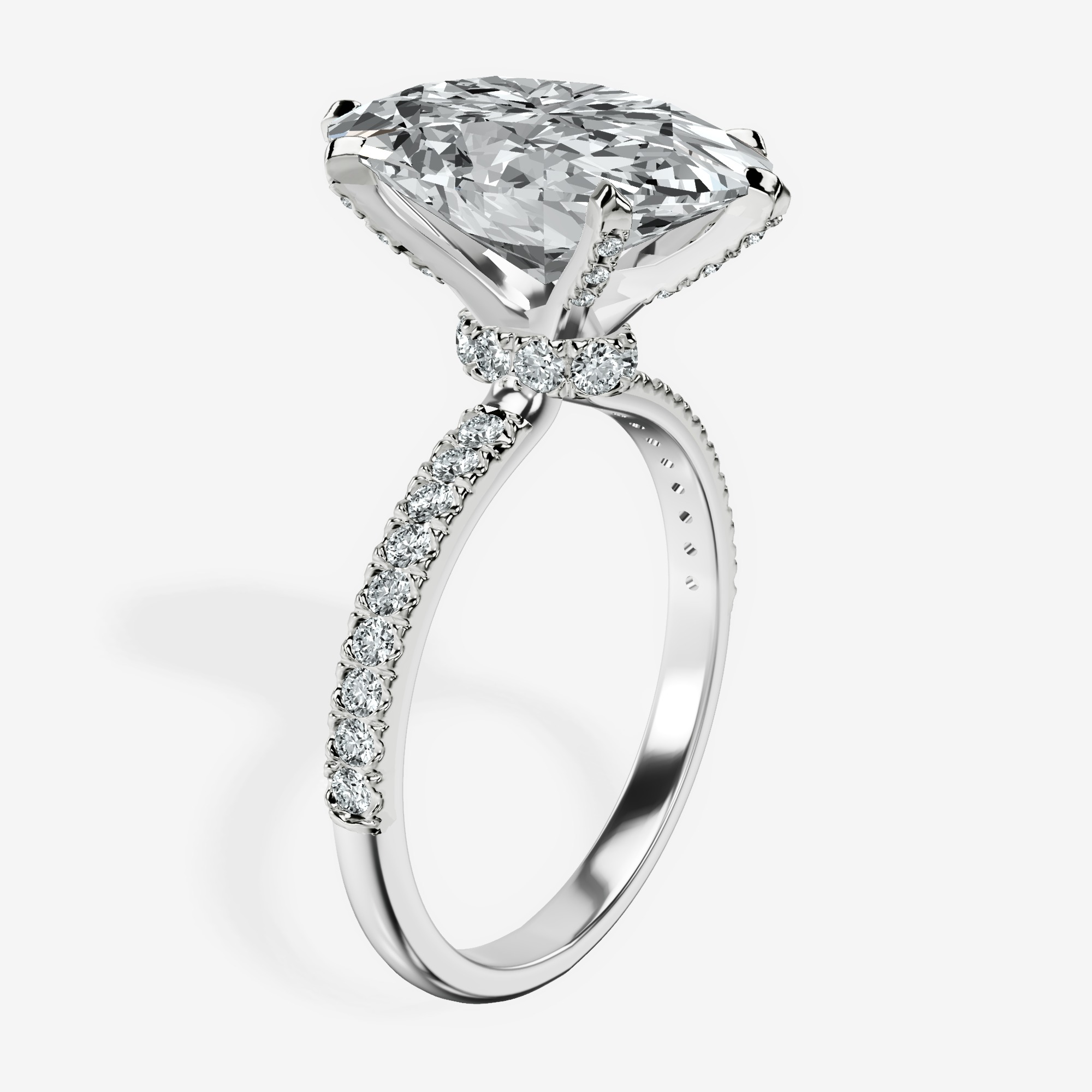 5.63 ct. oval Mereia Secret Halo Ring in 14Ct white gold standing product image one