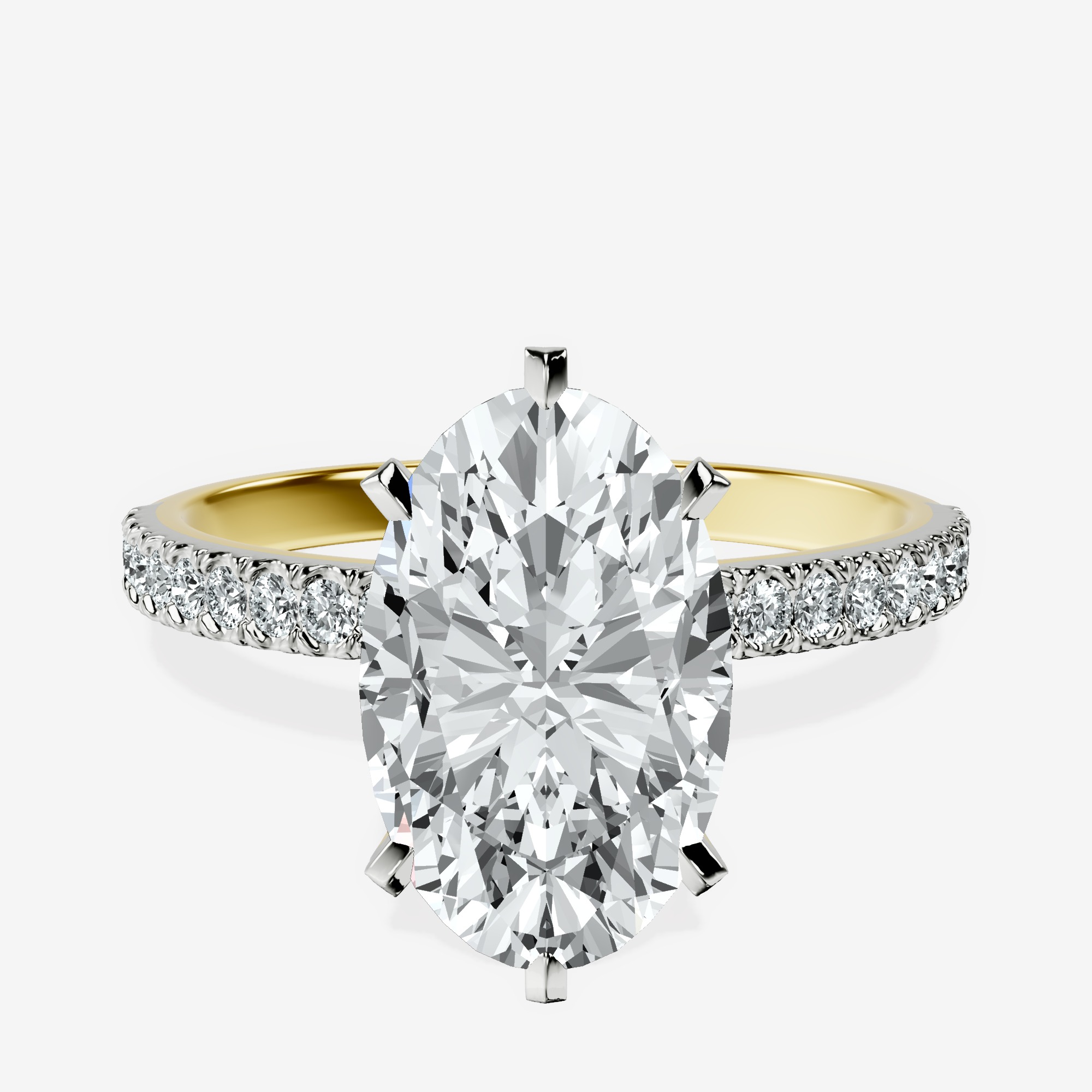 2.40 ct. oval Mereia Secret Halo Ring in 10kt yellow gold rtr top