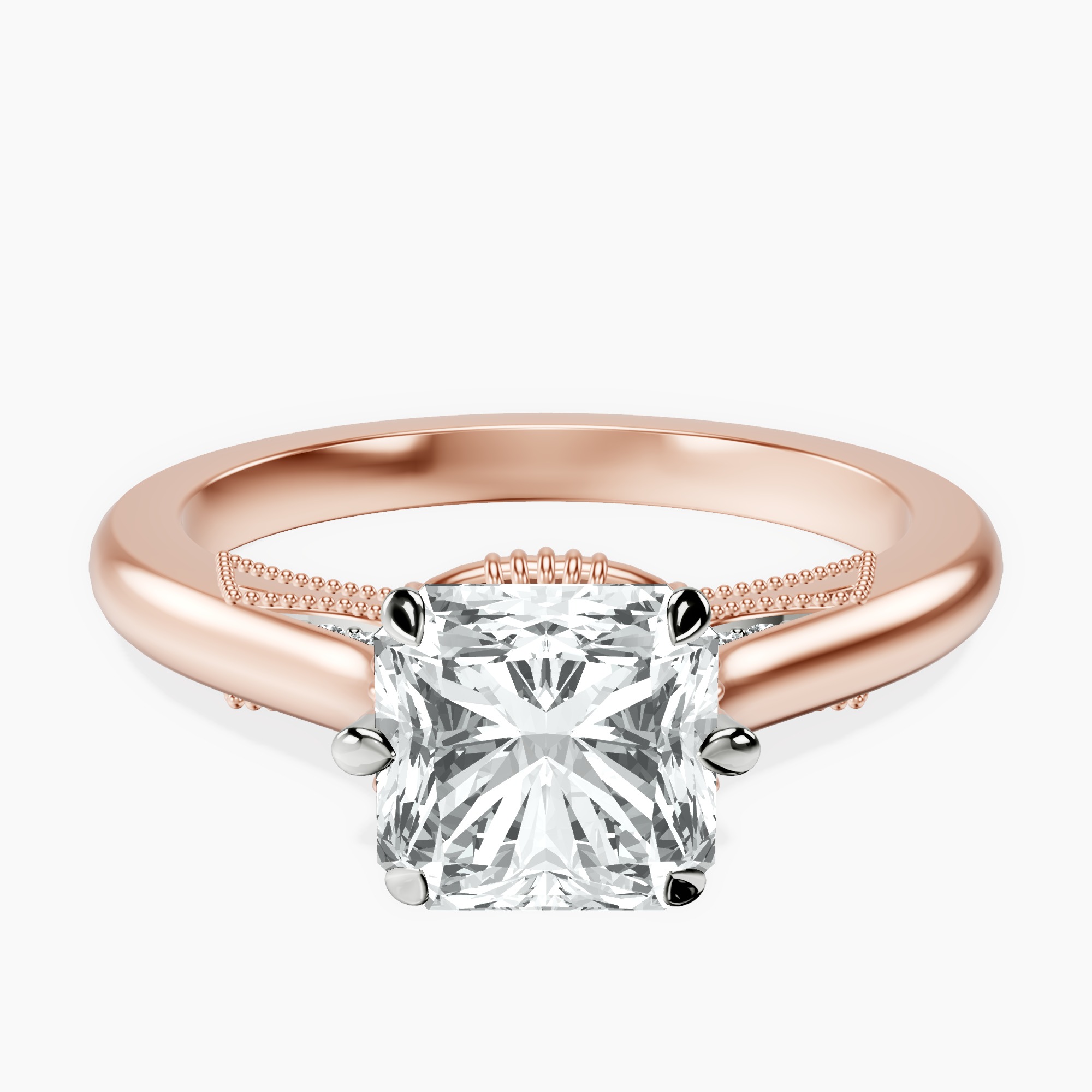 1.22 ct. radiant Esther Solitaire Ring in 14kt rose gold rtr top
