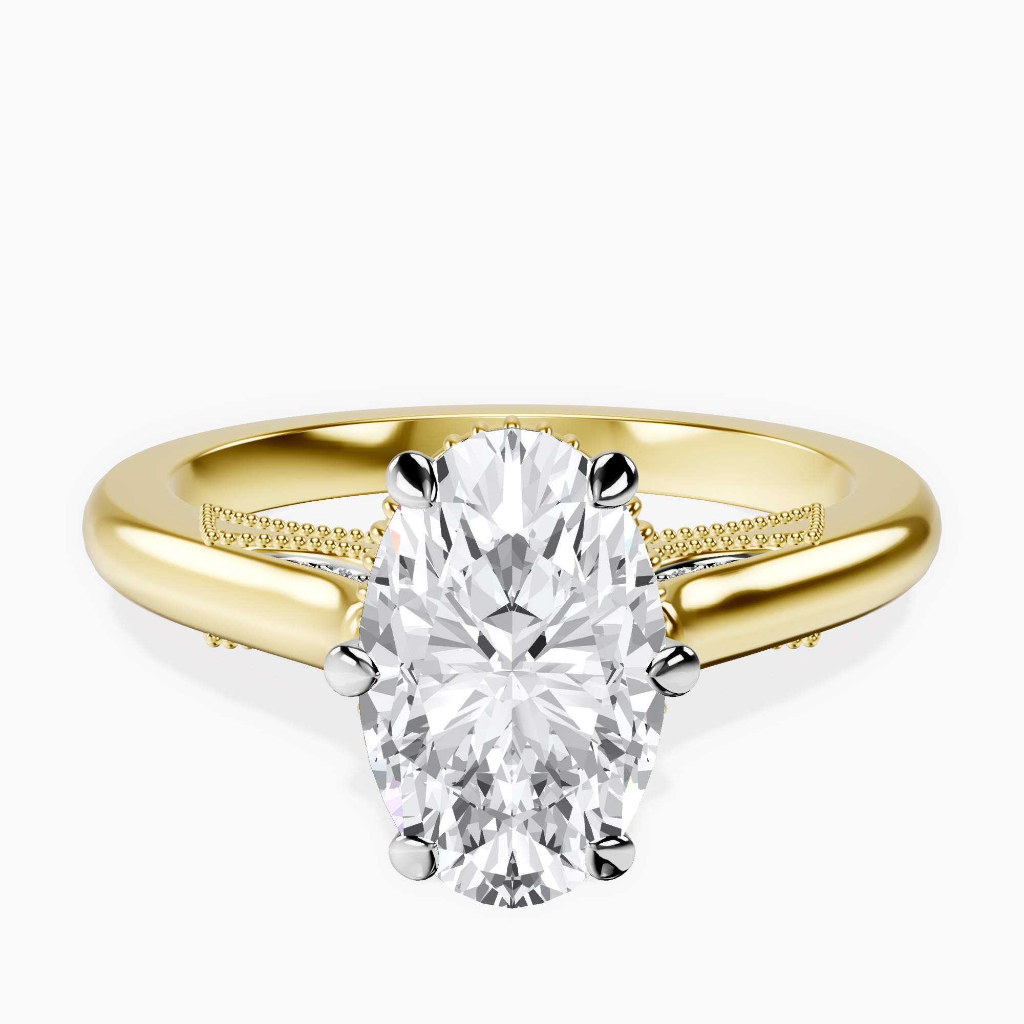 2.40 ct. oval Esther Solitaire Ring in 10kt yellow gold rtr top