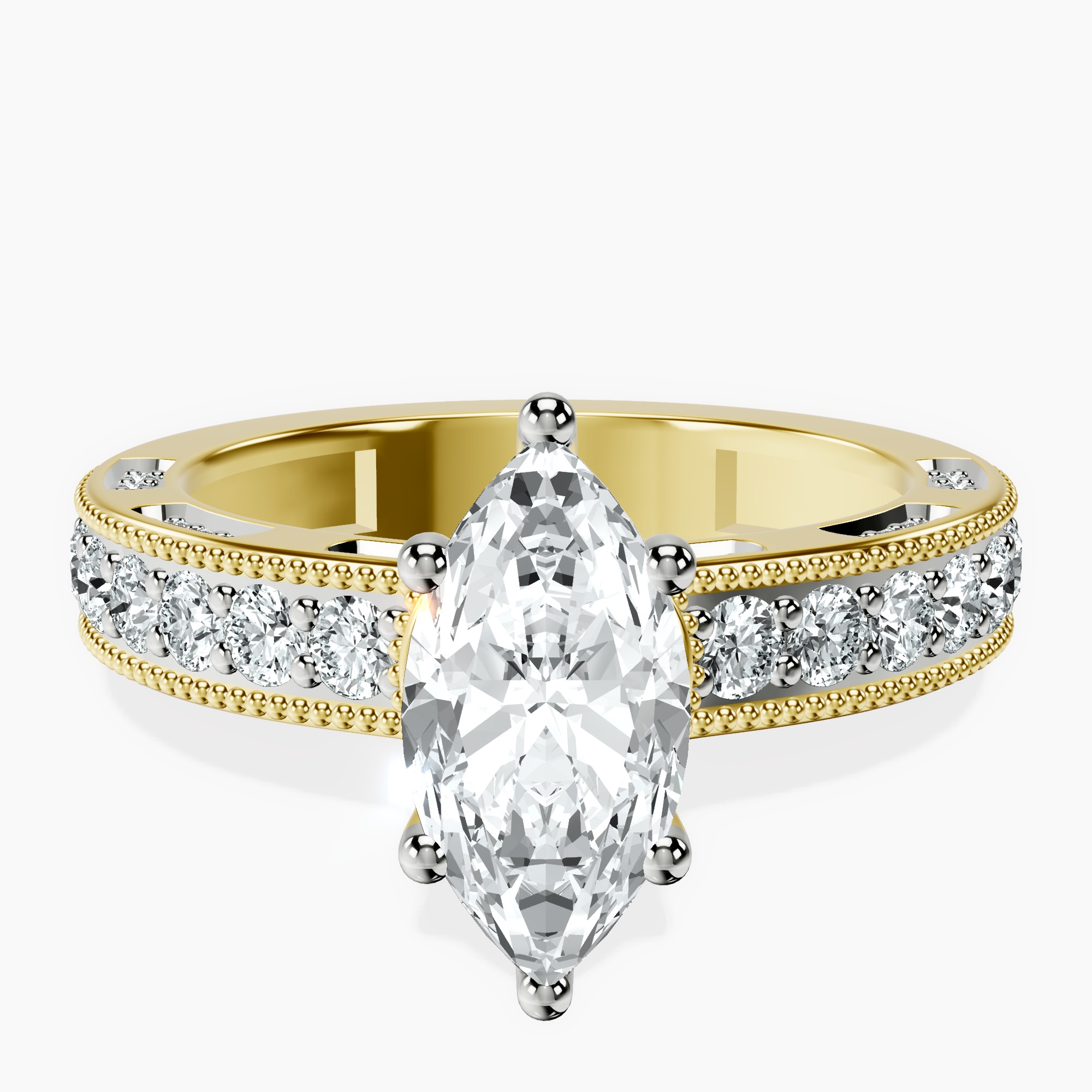 1.39 ct. marquise Regalia miligrain ring in 10kt yellow gold rtr top