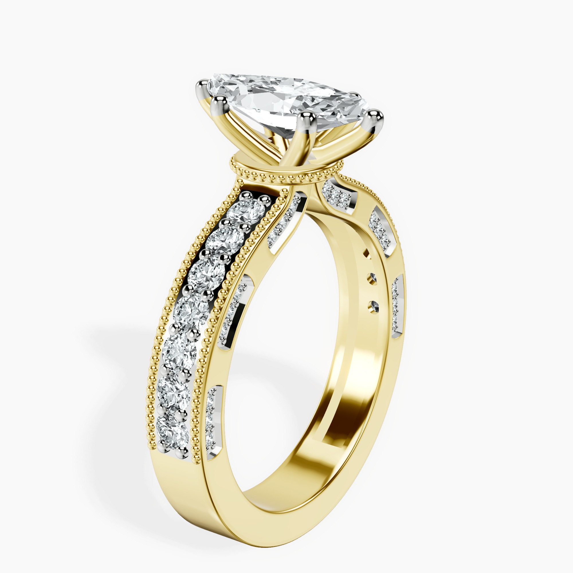 1.39 ct. marquise Regalia miligrain ring in 10kt yellow gold standing product image one