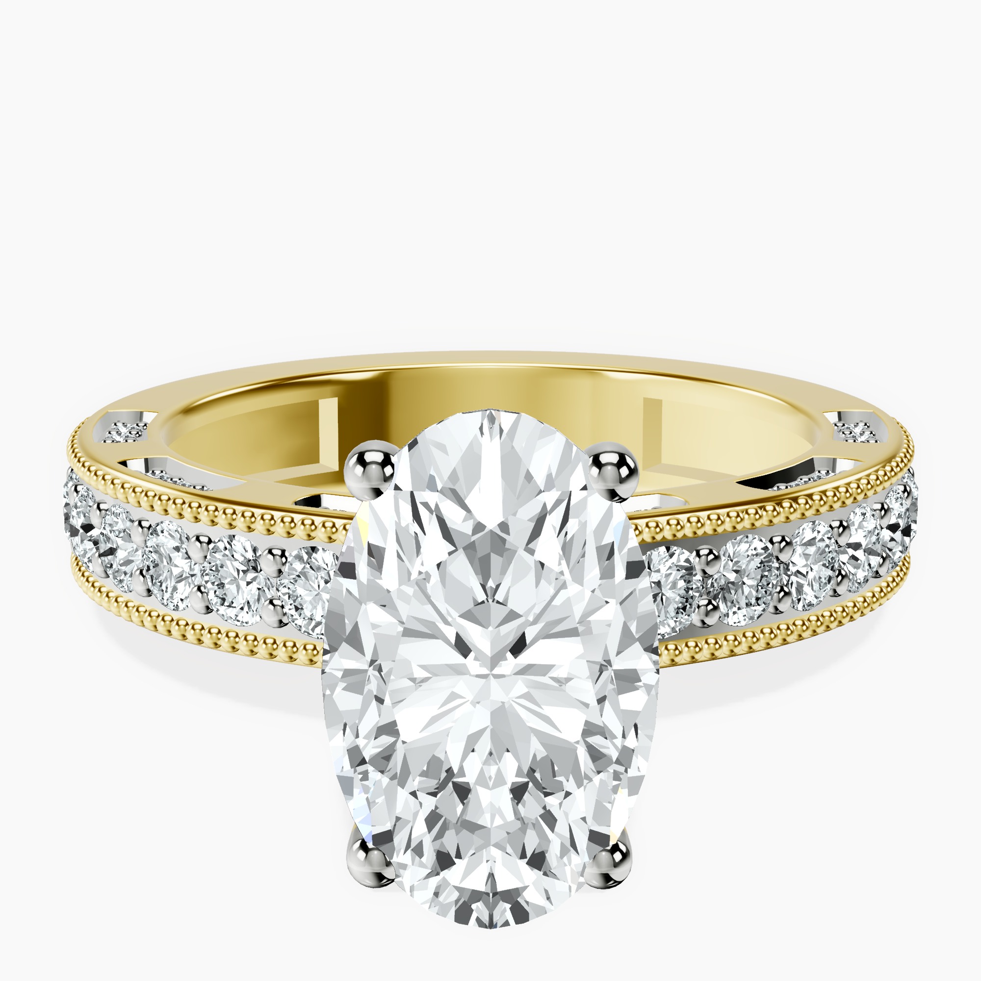2.40 ct. oval Regalia miligrain ring in 10kt yellow gold rtr top