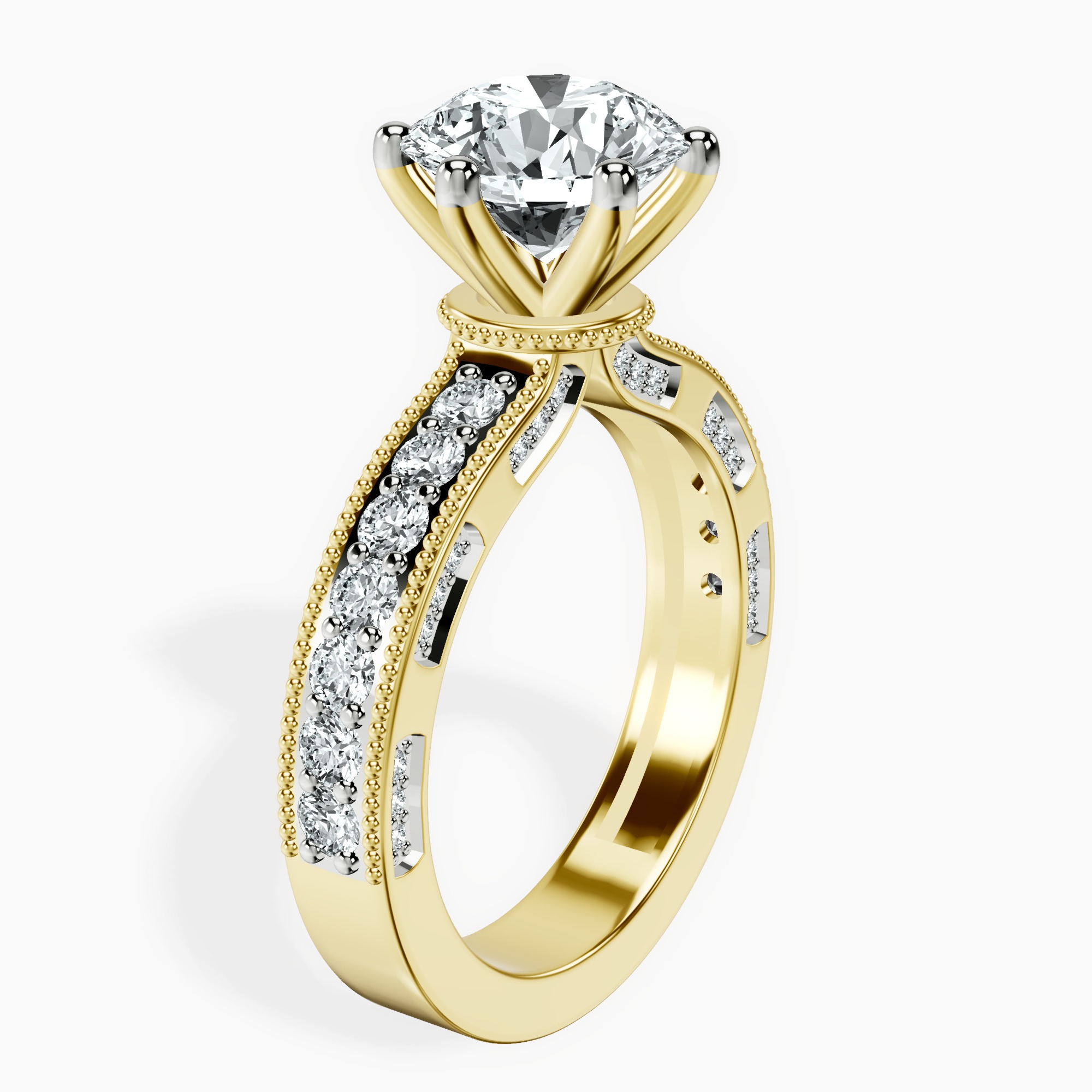 2.04 ct. round Regalia miligrain ring in 10kt yellow gold standing product image one
