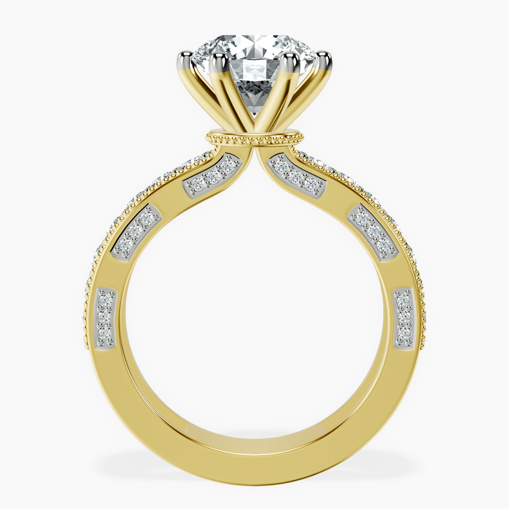 2.04 ct. round Regalia miligrain ring in 10kt yellow gold side right image one